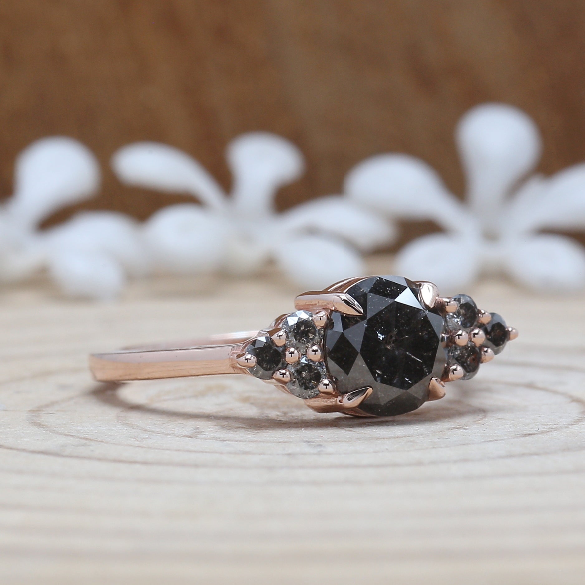 1.35 CT Black Diamond Ring, Round Brilliant Cut Diamond Ring, Engagement Ring, 14K Rose Gold Ring, Wedding Ring, Gift For Her KDL477
