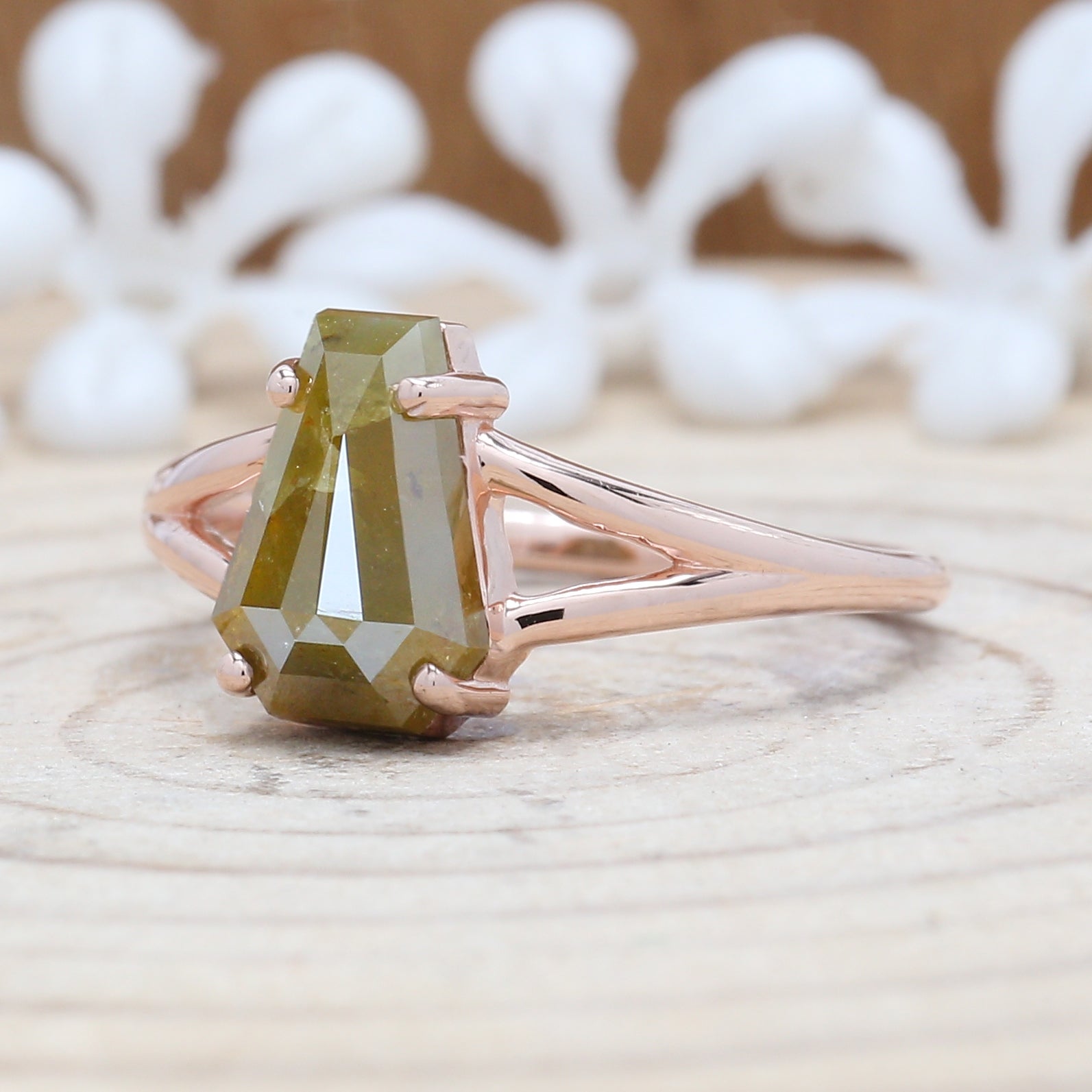 Coffin Cut Yellow Color Diamond Ring 1.95 Ct 9.50 MM Coffin Cut Diamond Ring 14K Solid Rose Gold Silver Engagement Ring Gift For Her QL9830