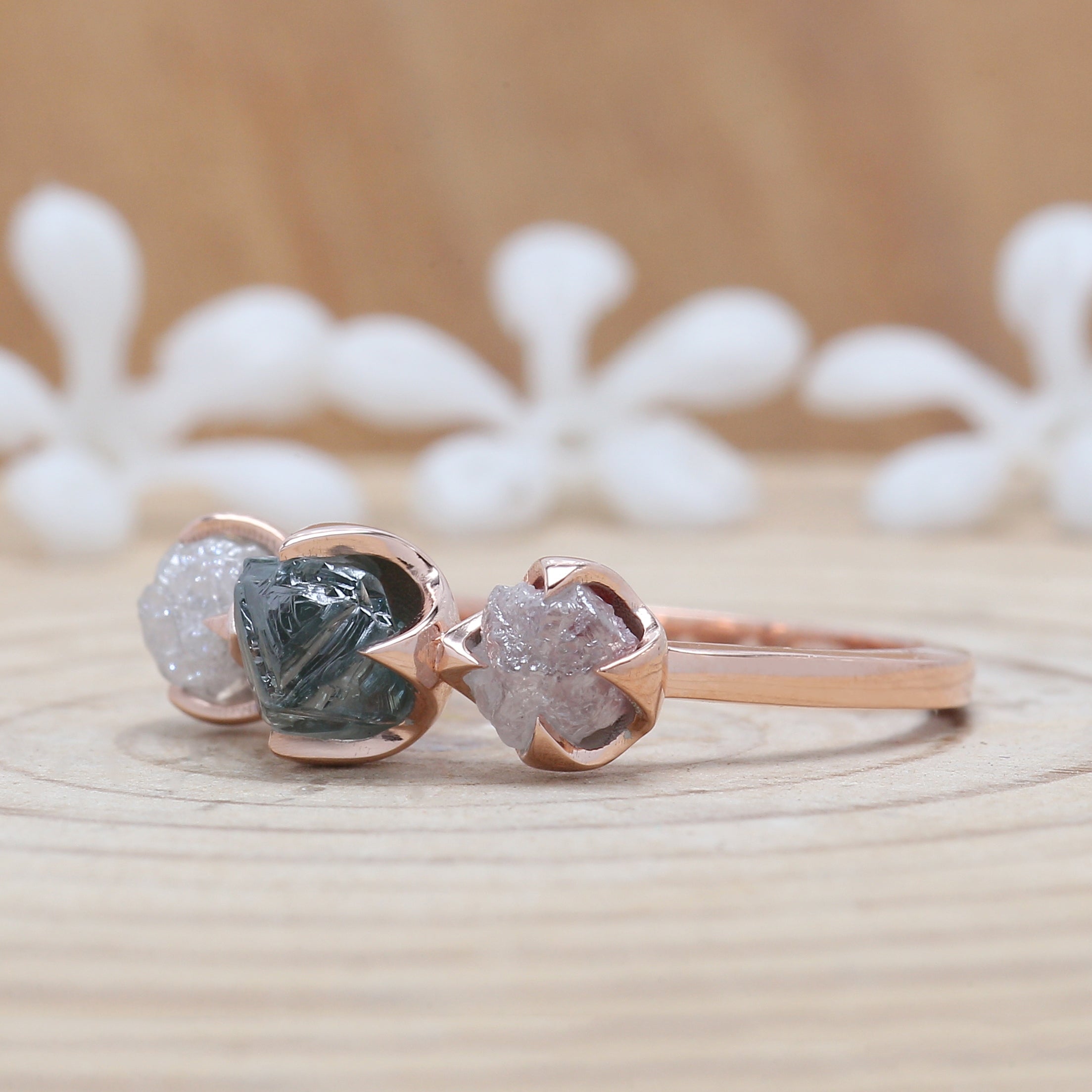 1.19 CT Blue Diamond Ring, Rough Cut Diamond Ring, Engagement Ring, Irregular Diamond Ring, 14K Rose Gold Ring, Uncut Diamond Ring KDL9772