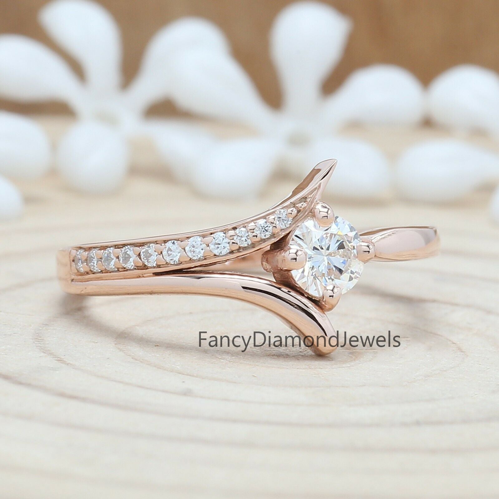 Round Cut White Color Diamond Ring 0.28 Ct 4.30 MM Round Shape Diamond Ring 14K Rose Gold Silver Round Engagement Ring Gift For Her QL5800