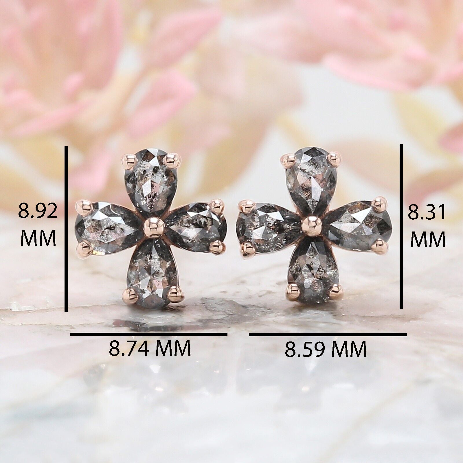 Pear Cut Salt And Pepper Diamond Earring 1.11 Ct 4.15 MM Pear Shape Diamond Earring 14K Solid Rose Gold Silver Engagement Earring QL1281