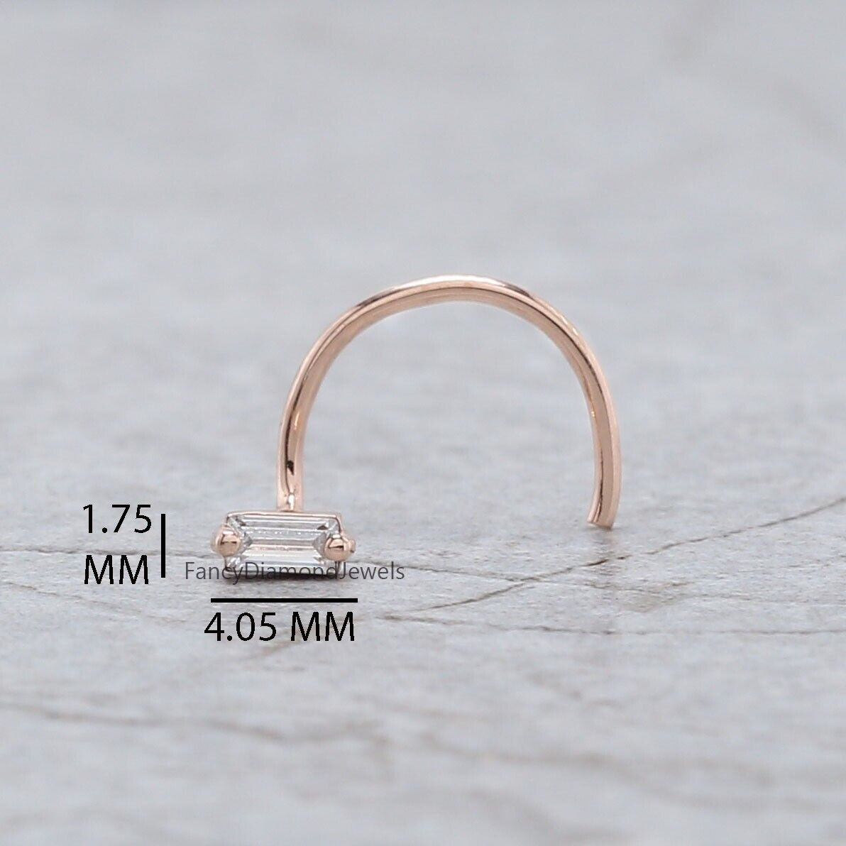 Natural White Baguette Diamond Nose Rings Engagement Wedding Gift Nose Ring 14K Solid Rose White Yellow Gold Nose Ring 0.05 CT KD1023