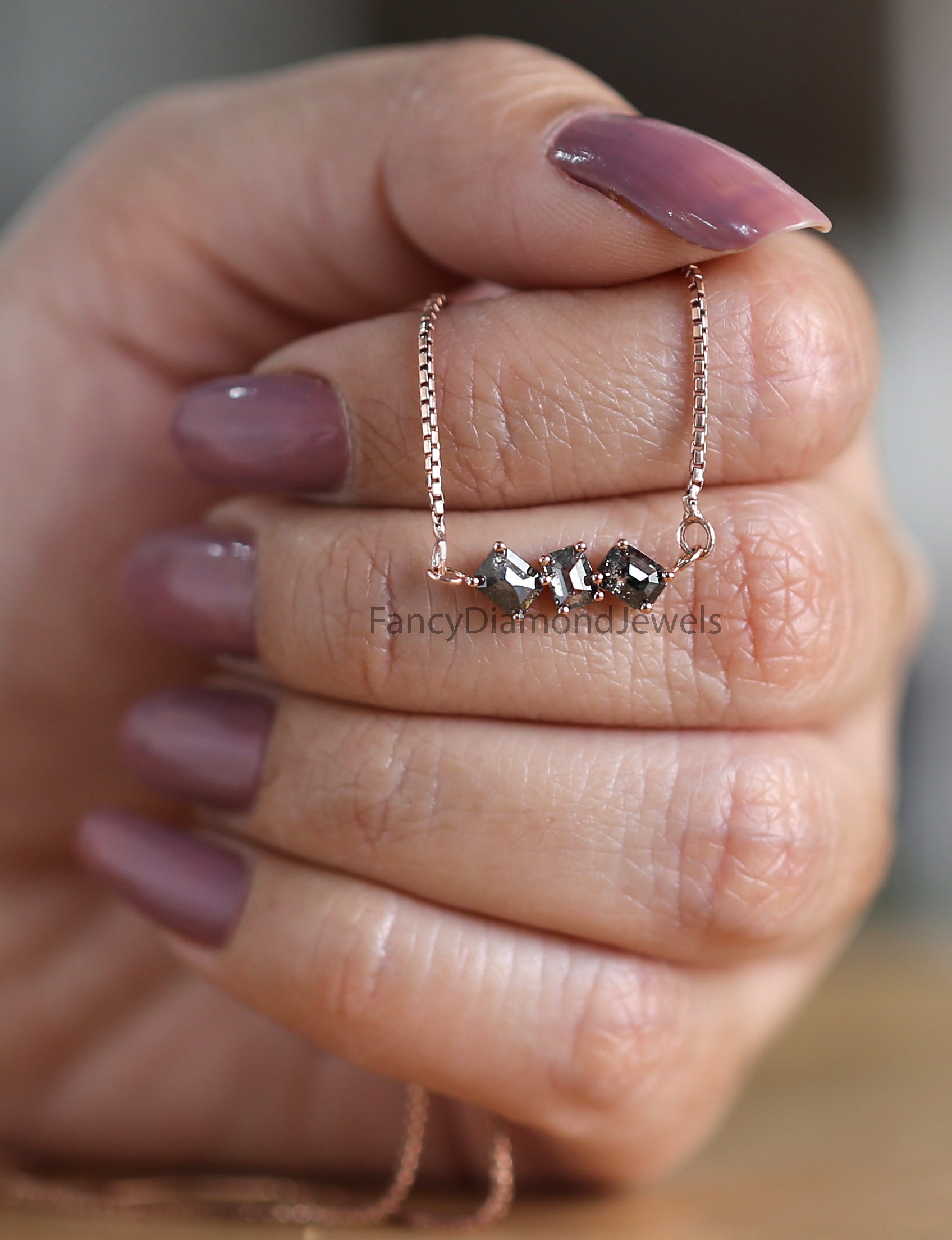 Emerald Salt And Pepper Diamond Pendant, Unique Diamond Pendant, Salt And Pepper Diamond Pendant, Emerald Double Chain Necklace KDK2587