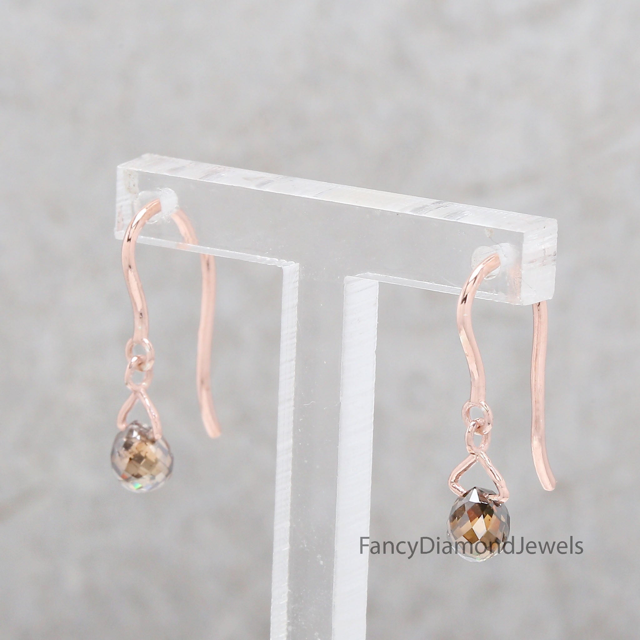 Drop Earrings, Diamond Drop Earrings, Brown Drop Earrings, Diamond Dangles Earrin, Briolette Diamond Dangling Earrings KDN878