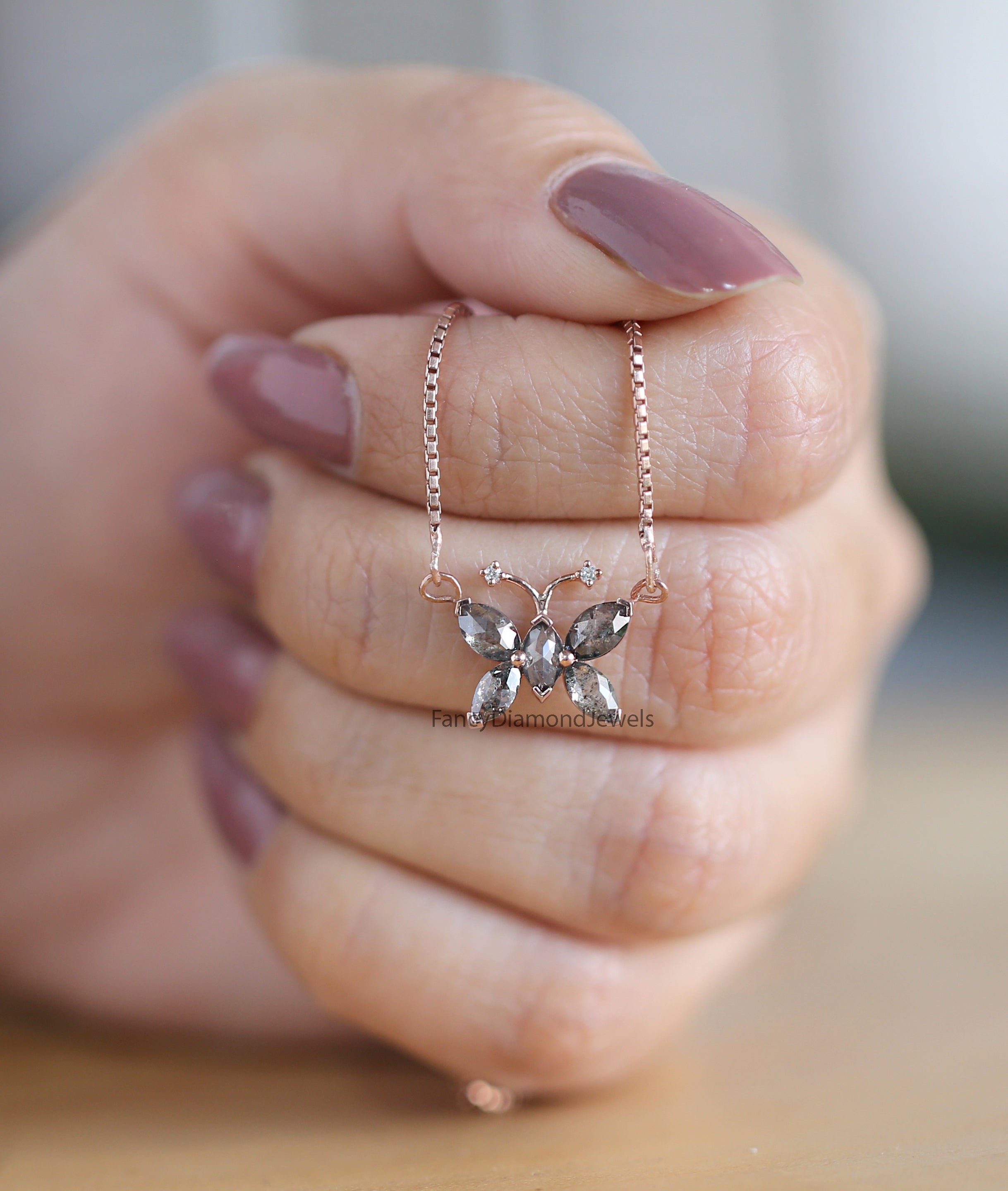 Marquise Cut Salt And Pepper Diamond Pendant 1.03 Ct 5.82 MM Marquise Diamond Pendant 14K Solid Rose Gold Silver Engagement Pendant QL2665