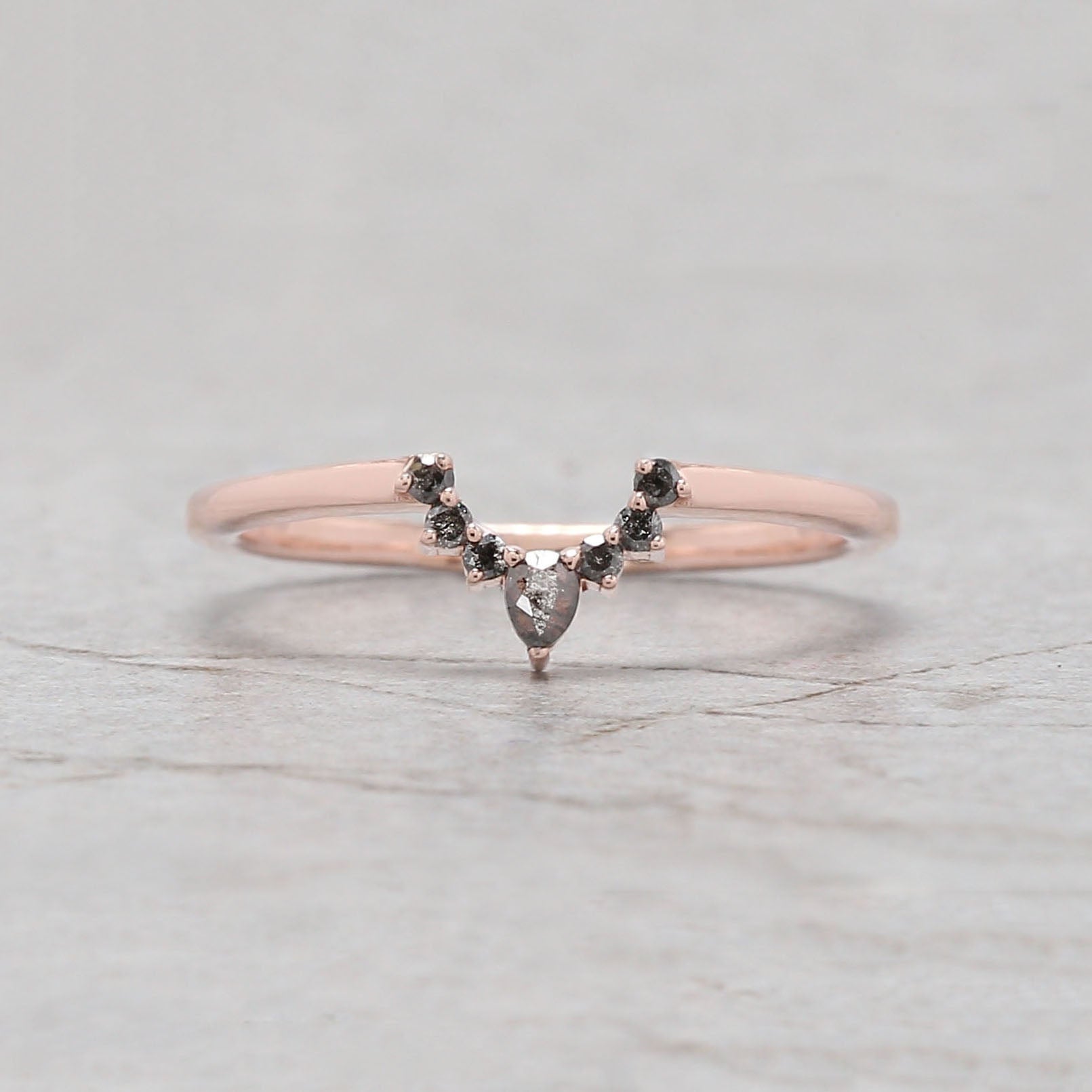 Pear Cut Salt And Pepper Diamond Ring 0.42 Ct 5.60 MM Pear Diamond Ring 14K Solid Rose Gold Silver Pear Engagement Ring Gift For Her QL3144