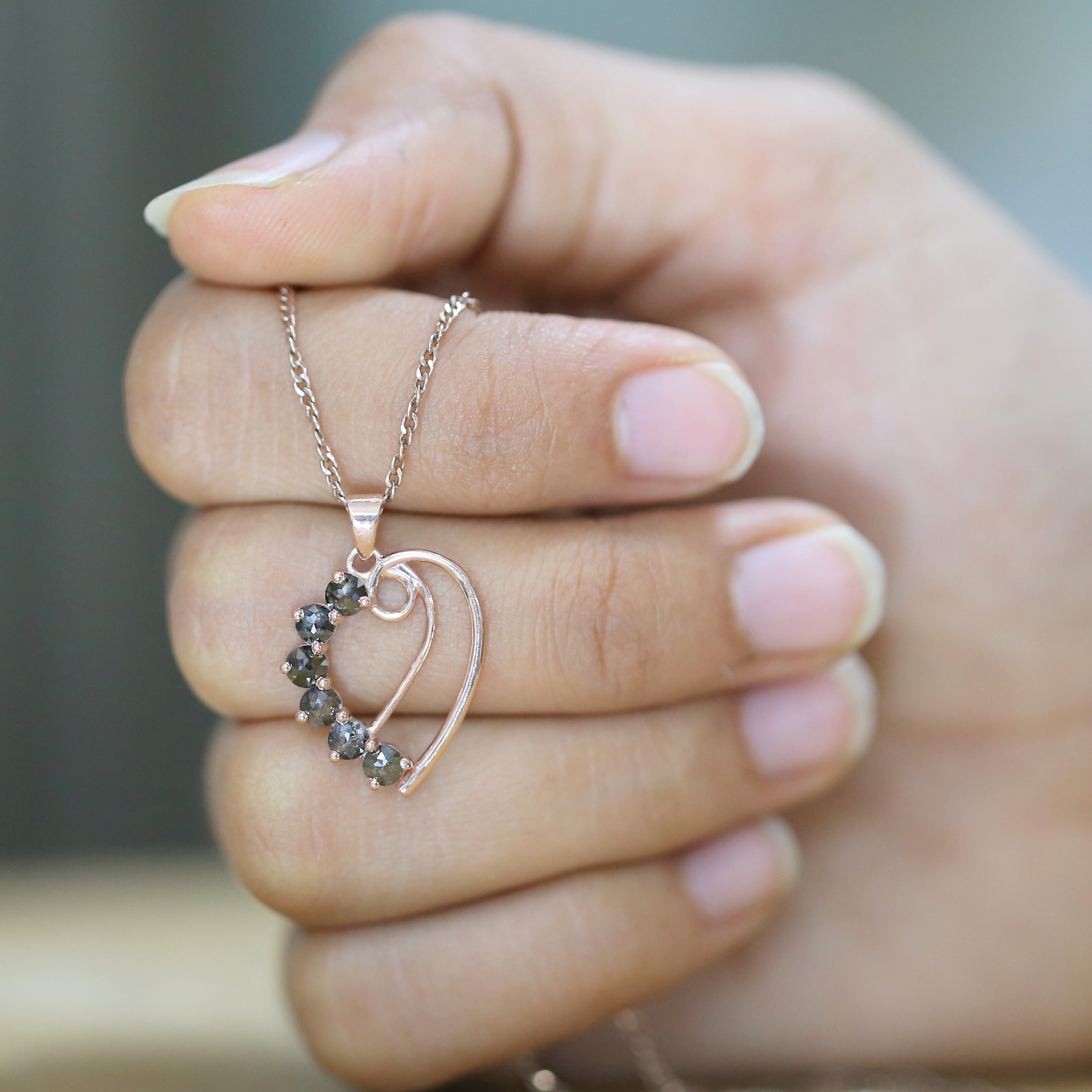 Round Rose Cut Salt And Pepper Diamond Pendant Engagement Wedding Gift Pendant 14K Solid Rose White Yellow Gold Pendant 1.04 CT KDK1379