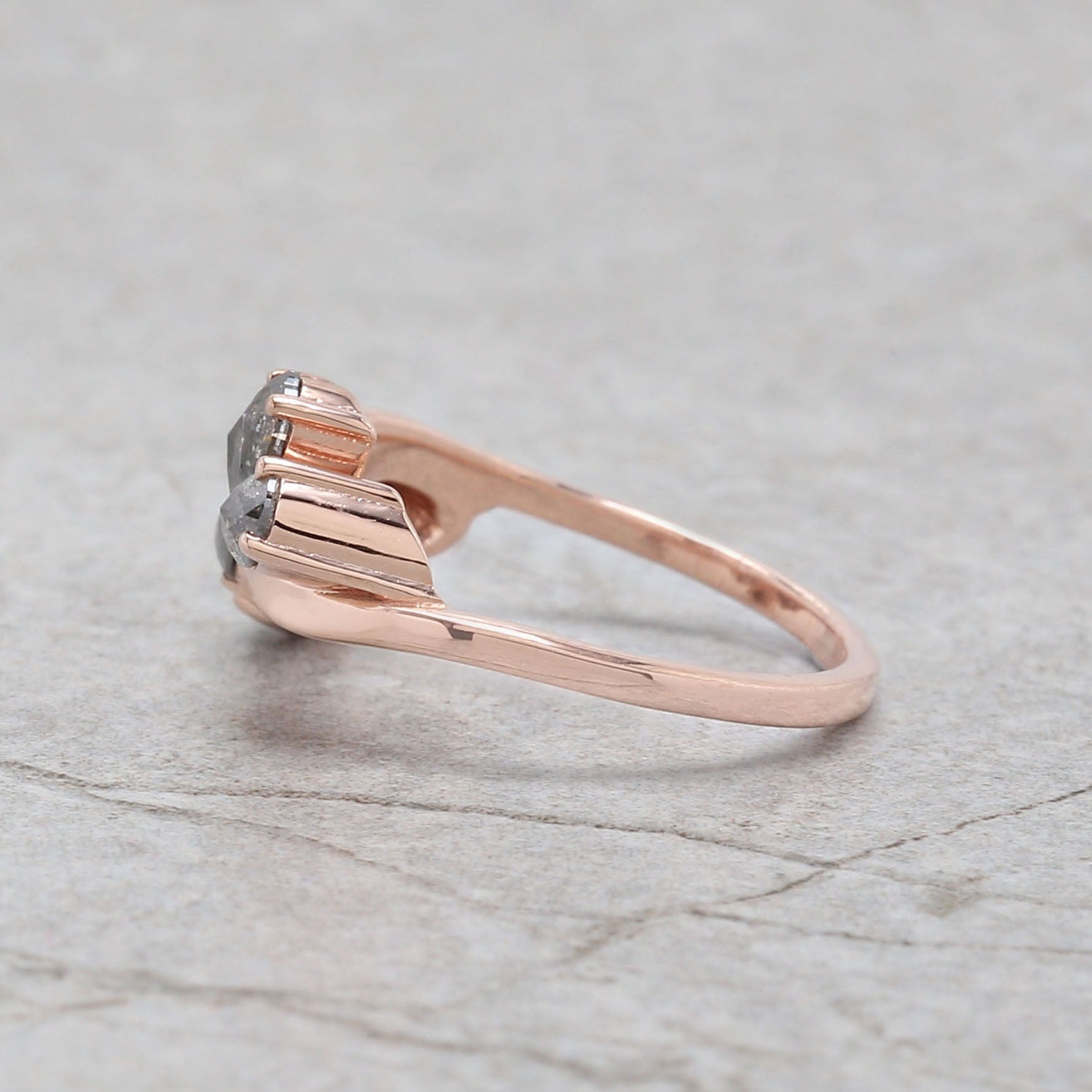Pear Cut Salt And Pepper Diamond Ring 0.82 Ct 4.55 MM Pear Diamond Ring 14K Solid Rose Gold Silver Pear Engagement Ring Gift For Her QLB1311
