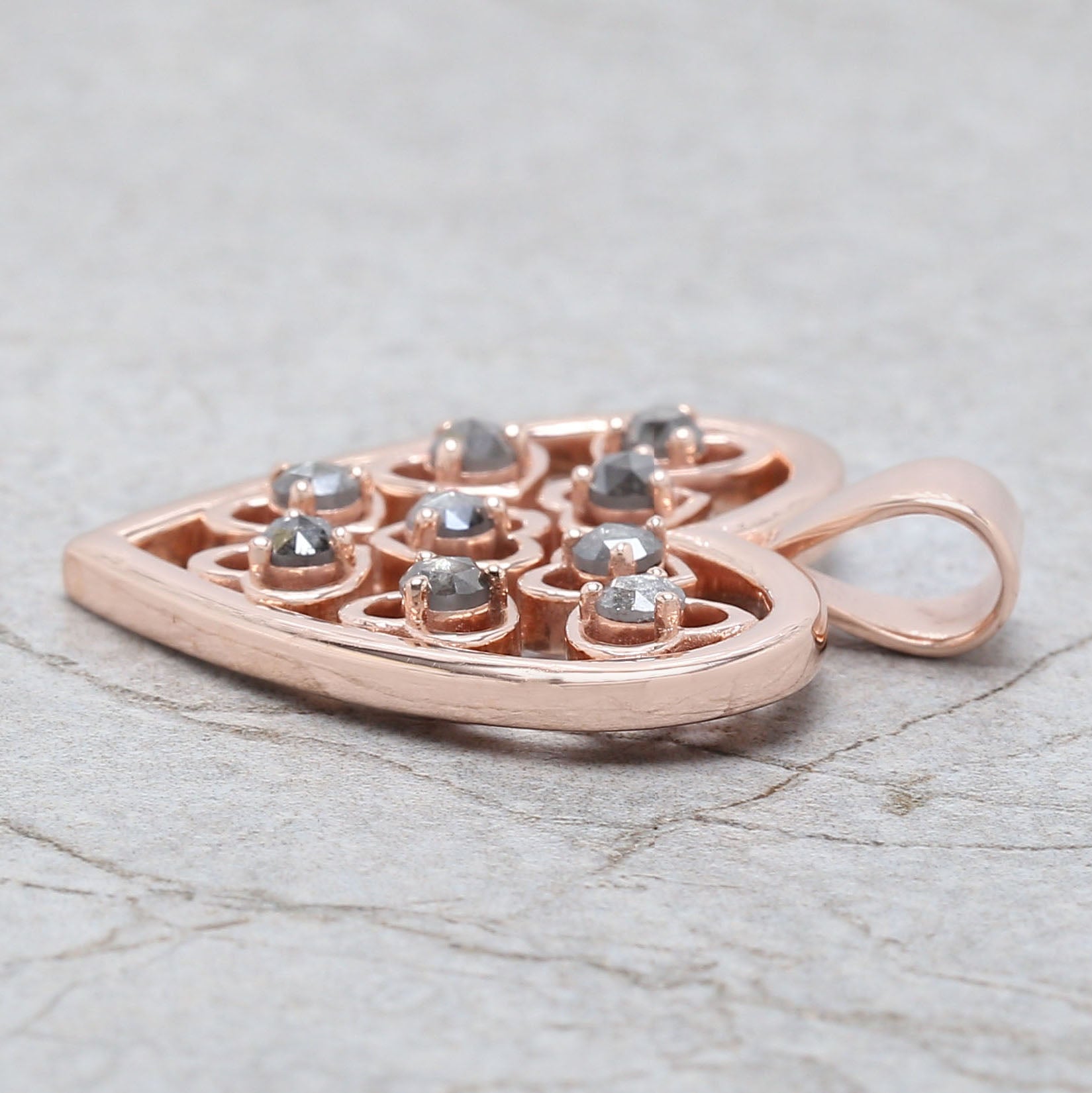 Round Rose Cut Salt And Pepper Diamond Pendant, Unique Diamond Pendant, Dangling Diamond Pendant, No Chain Including Only Pendant KDL2404