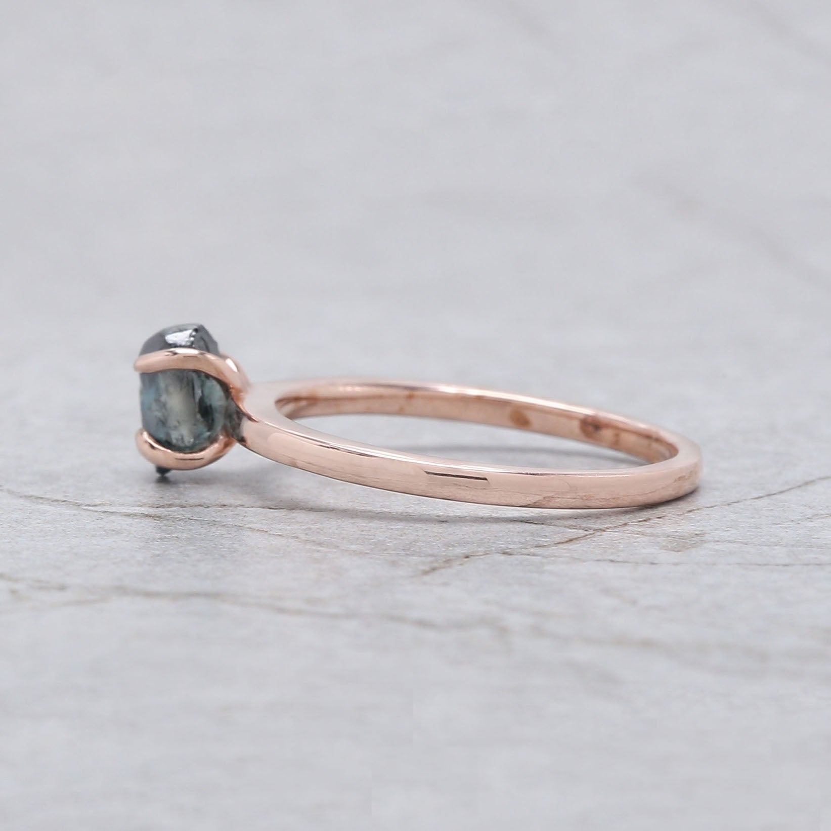 Rough Blue Color Diamond Ring 0.83 Ct 6.65 MM Crystal Rough Diamond Ring 14K Solid Rose Gold Silver Engagement Ring Gift For Her QL2224