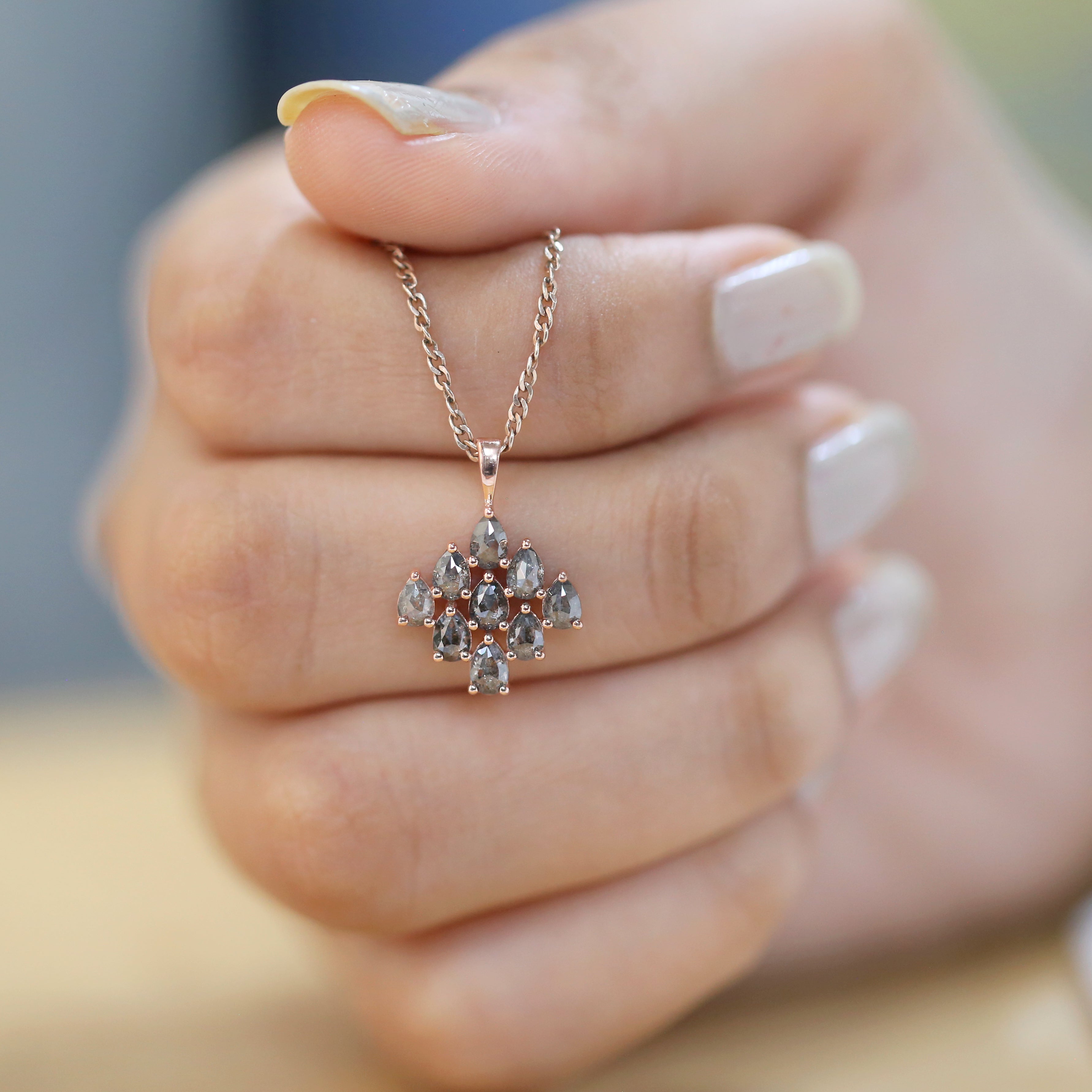 Pear Cut Salt And Pepper Diamond Pendant 1.13 Ct 4.00 MM Pear Shape Diamond Pendant 14K Solid Rose Gold Silver Engagement Pendant QL1284