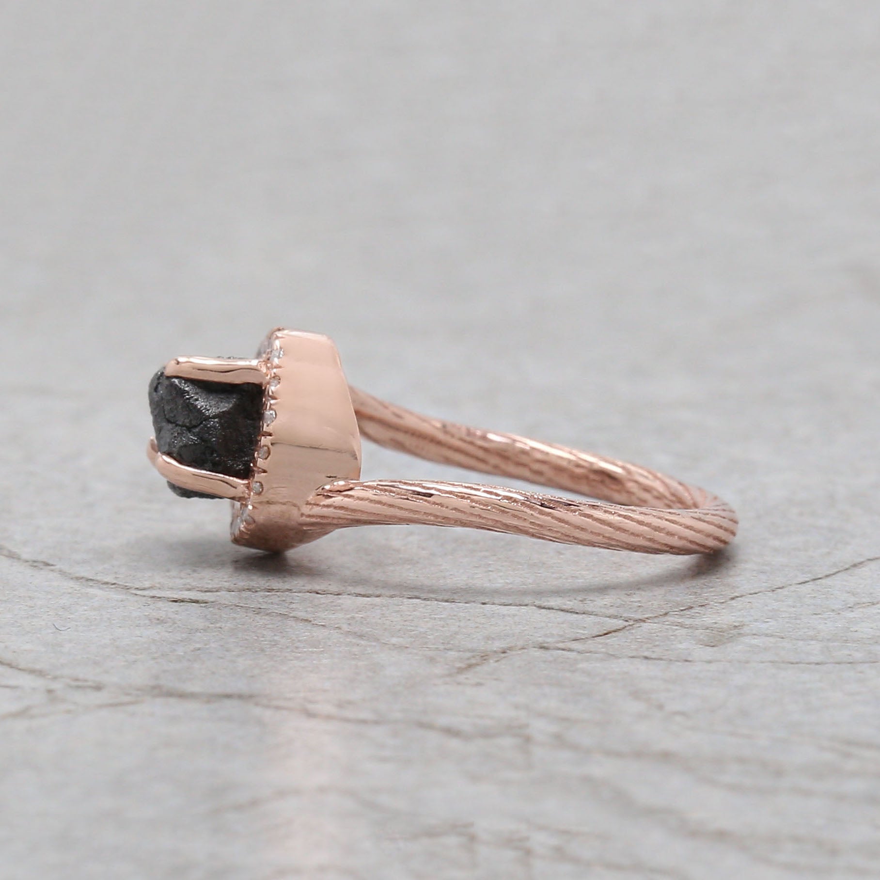Rough Black Color Diamond Ring 1.91 Ct 7.30 MM Rough Uncut Diamond Ring 14K Solid Rose Gold Silver Rough Engagement Ring Gift For Her QL6713