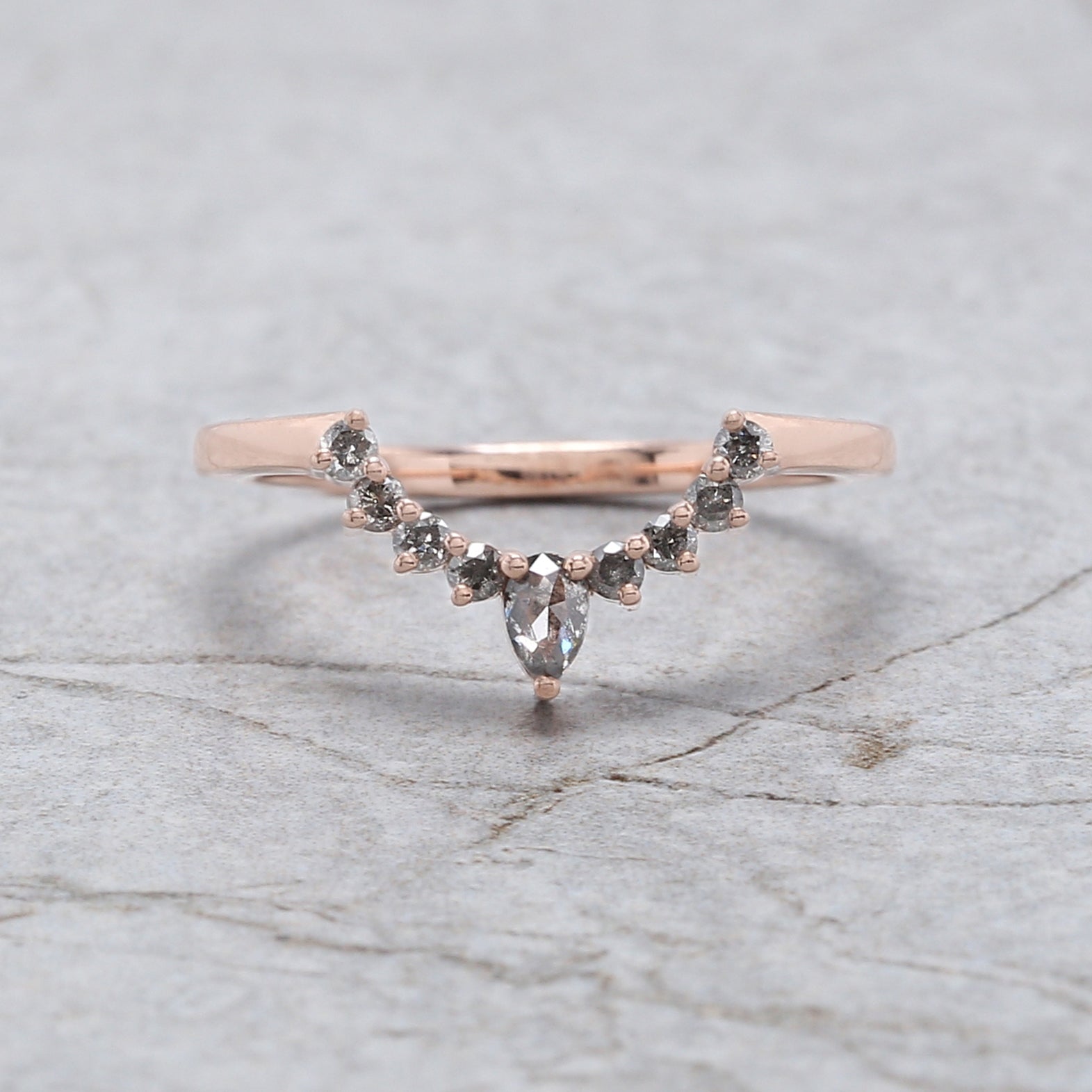 Round Cut Salt And Pepper Diamond Ring 1.96 Ct 7.49 MM Round Diamond Ring 14K Solid Rose Gold Silver Engagement Ring Gift For Her QL8077