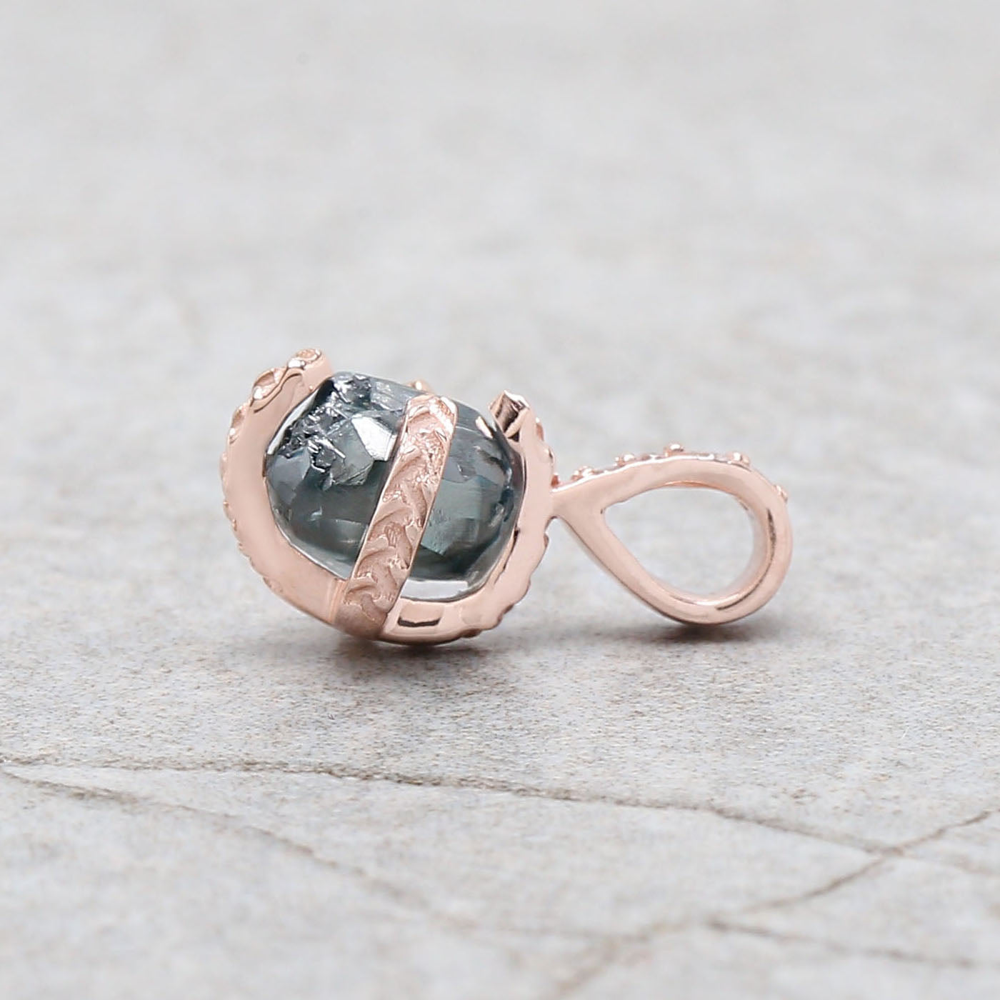 Rough Blue Color Diamond Pendant 1.36 Ct 6.31 MM Uncut Diamond Pendant 14K Solid Rose Gold Silver Engagement Pendant Gift For Her QL2343