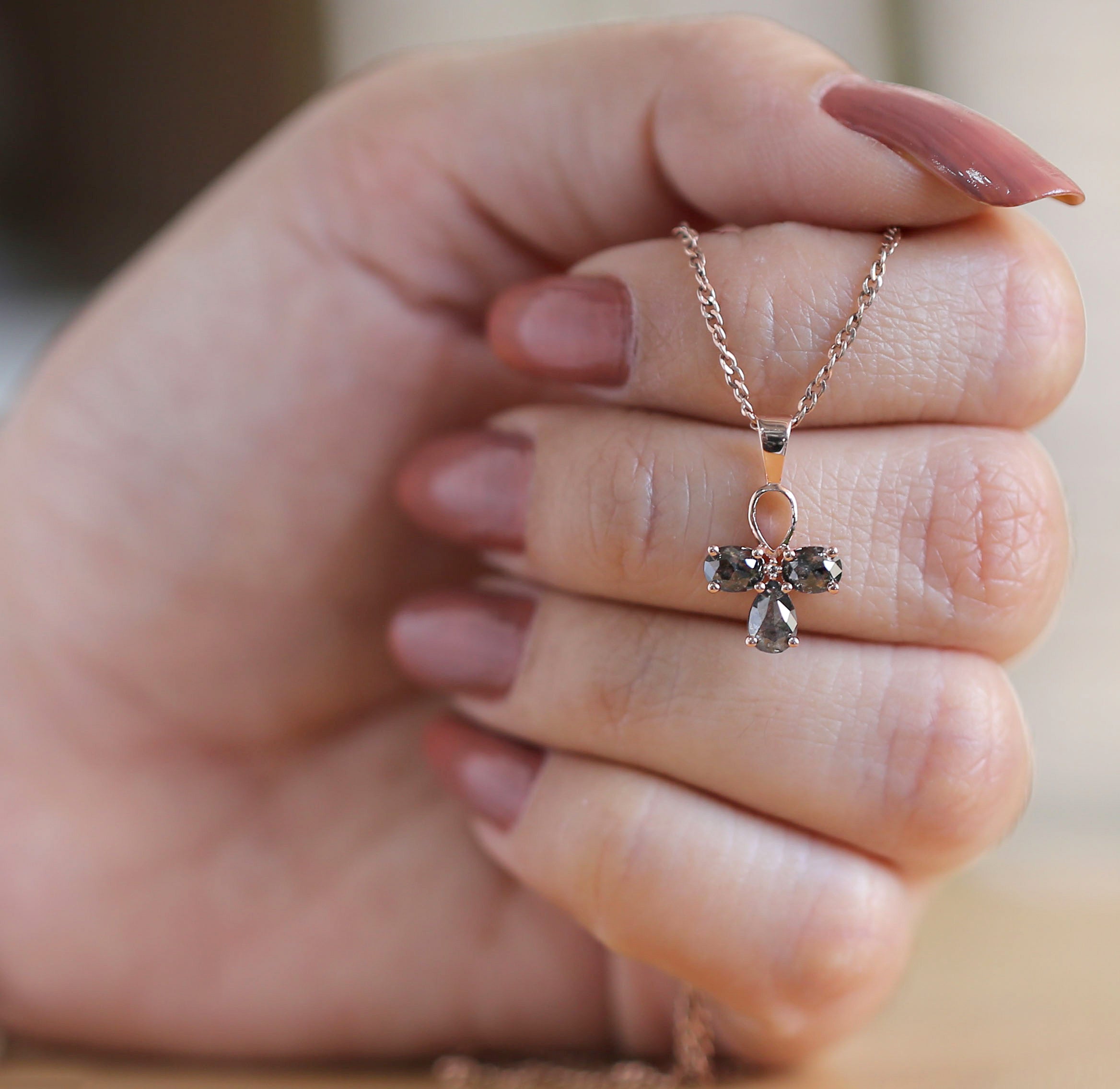 Mix Shape Salt And Pepper Diamond Pendant Engagement Wedding Gift Pendant 14K Solid Rose White Yellow Gold Pendant 0.81 CT KDL2446