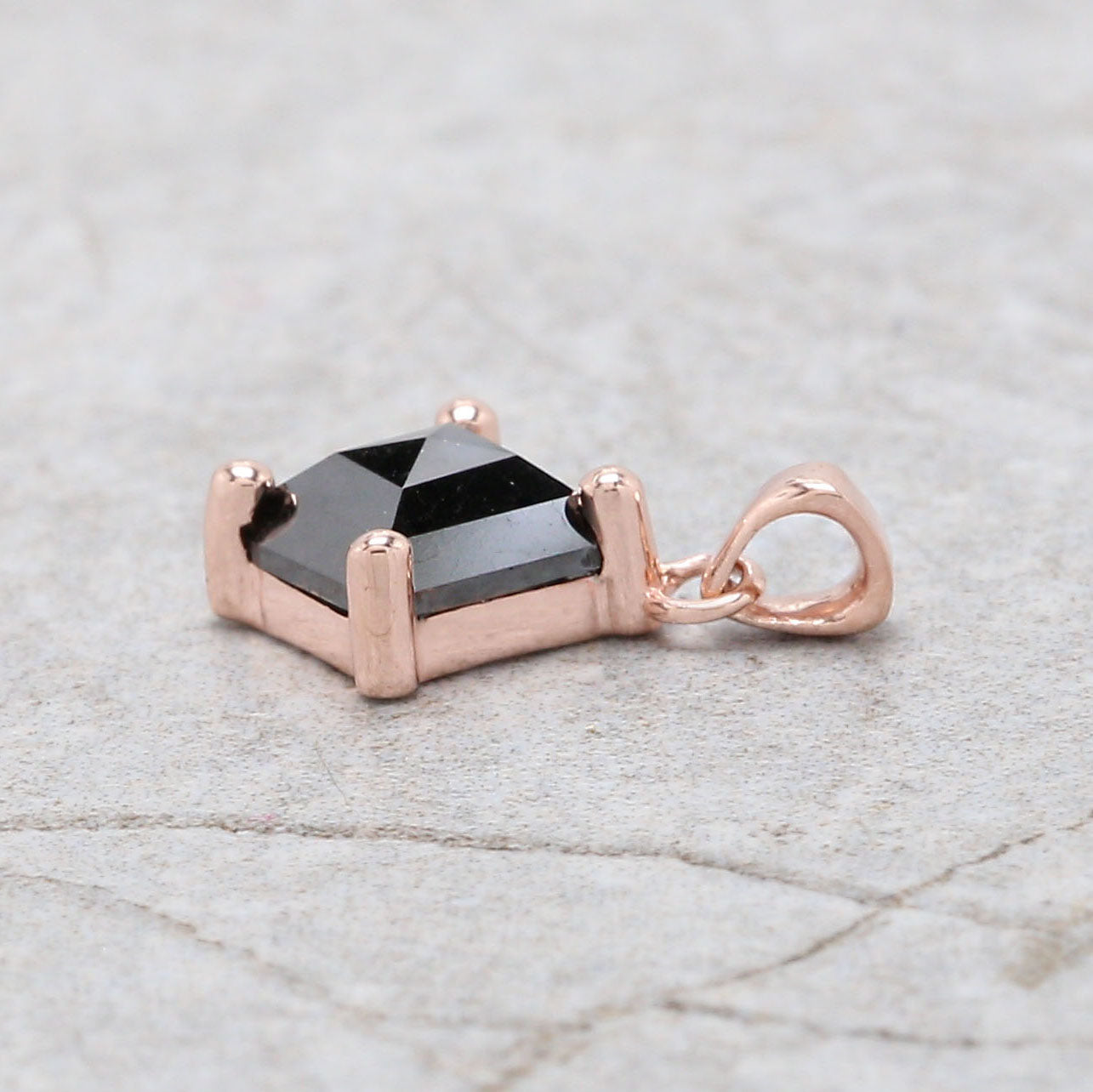 Kite Cut Black Color Diamond Pendant 1.20 Ct 8.35 MM Kite Diamond Pendant 14K Solid Rose Gold Silver Engagement Pendant Gift For Her QN553