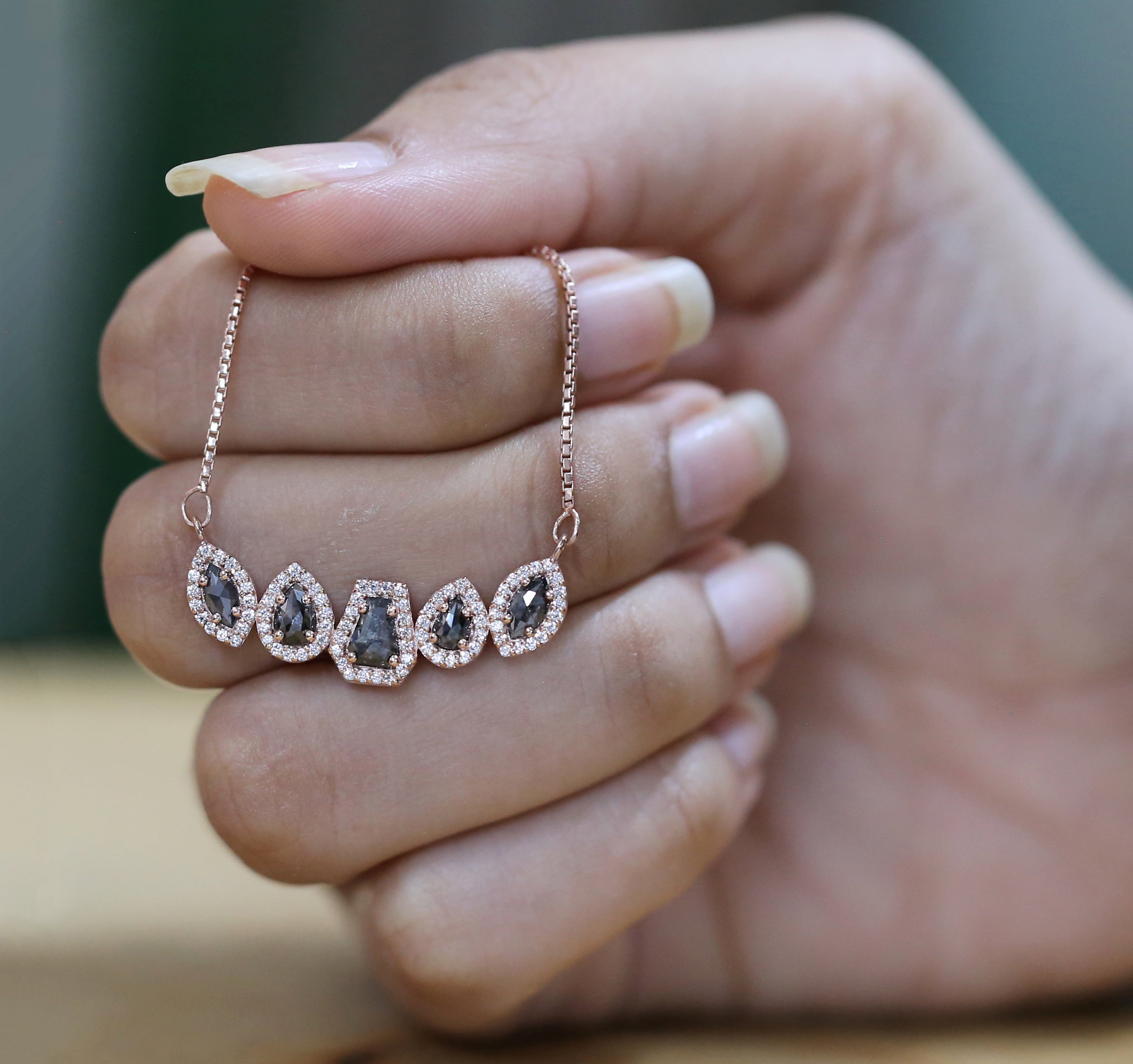 Mix Shape Salt And Pepper Diamond Pendant Engagement Wedding Gift Pendant 14K Solid Rose White Yellow Gold Pendant 1.17 CT KDN1804