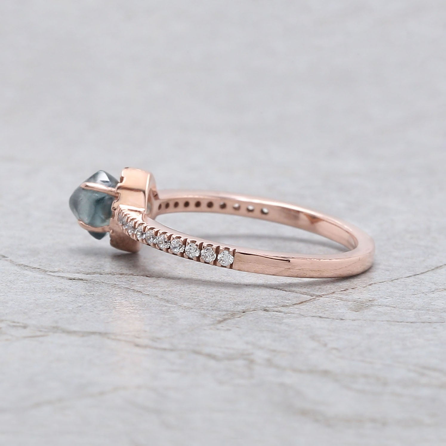 Rough Blue Color Diamond Ring 0.79 Ct 5.43 MM Crystal Rough Diamond Ring 14K Solid Rose Gold Silver Engagement Ring Gift For Her QL2225