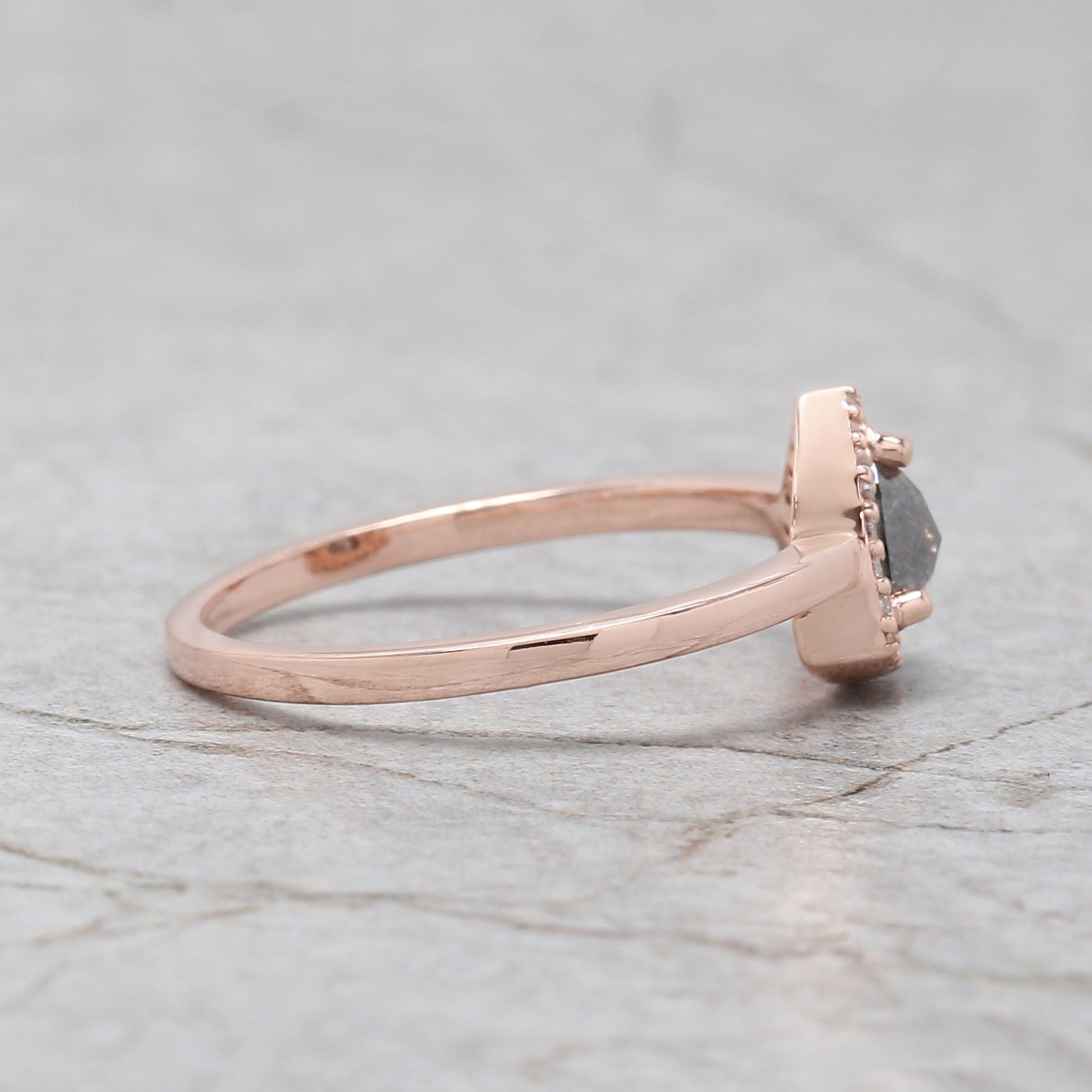 Triangle Cut Salt And Pepper Diamond Ring 0.49 Ct 4.85 MM Triangle Diamond Ring 14K Solid Rose Gold Engagement Ring Gift For Her QL3138