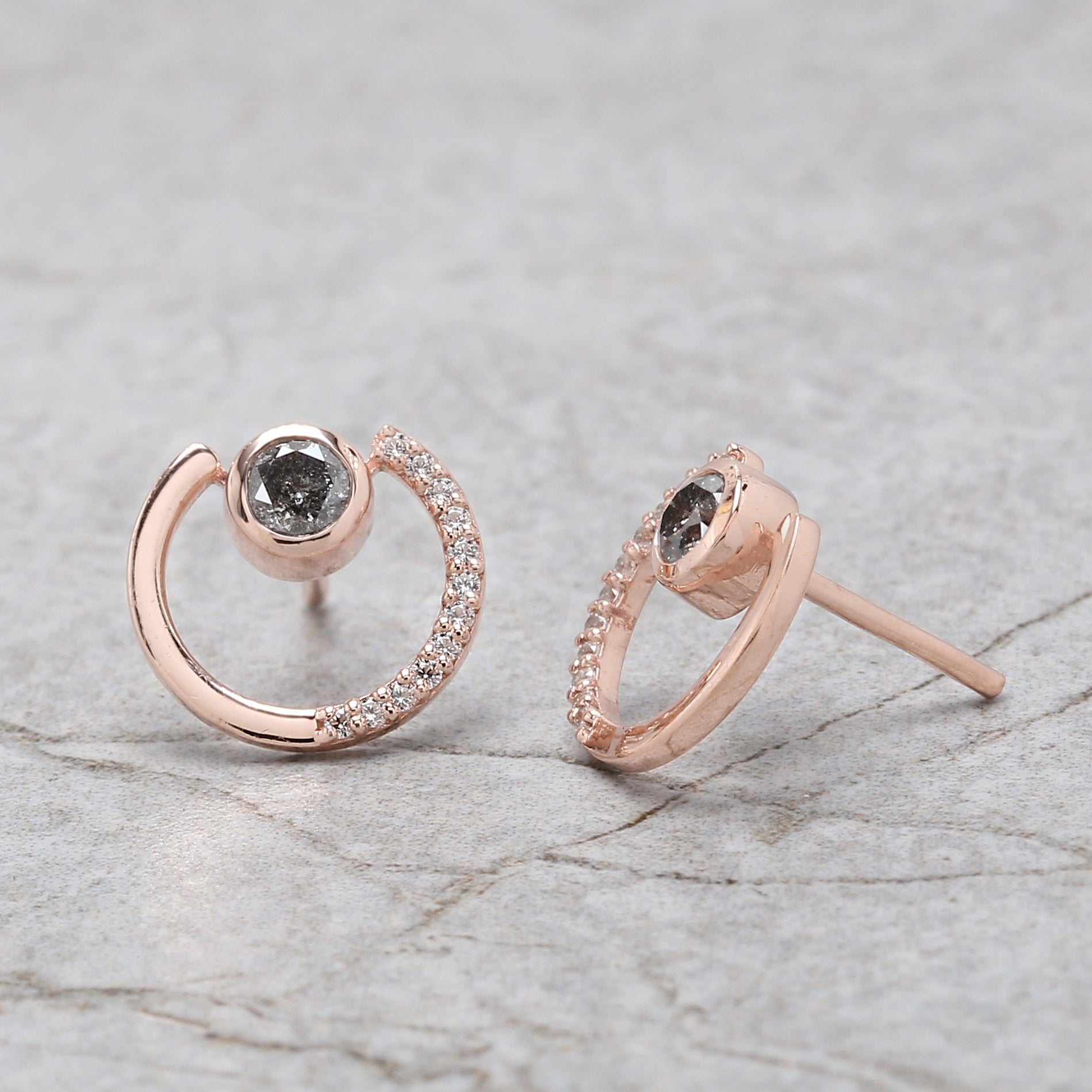 Round Salt And Pepper Diamond Earring Engagement Wedding Gift Earring 14K Solid Rose White Yellow Gold Earring 0.32 CT KD1081