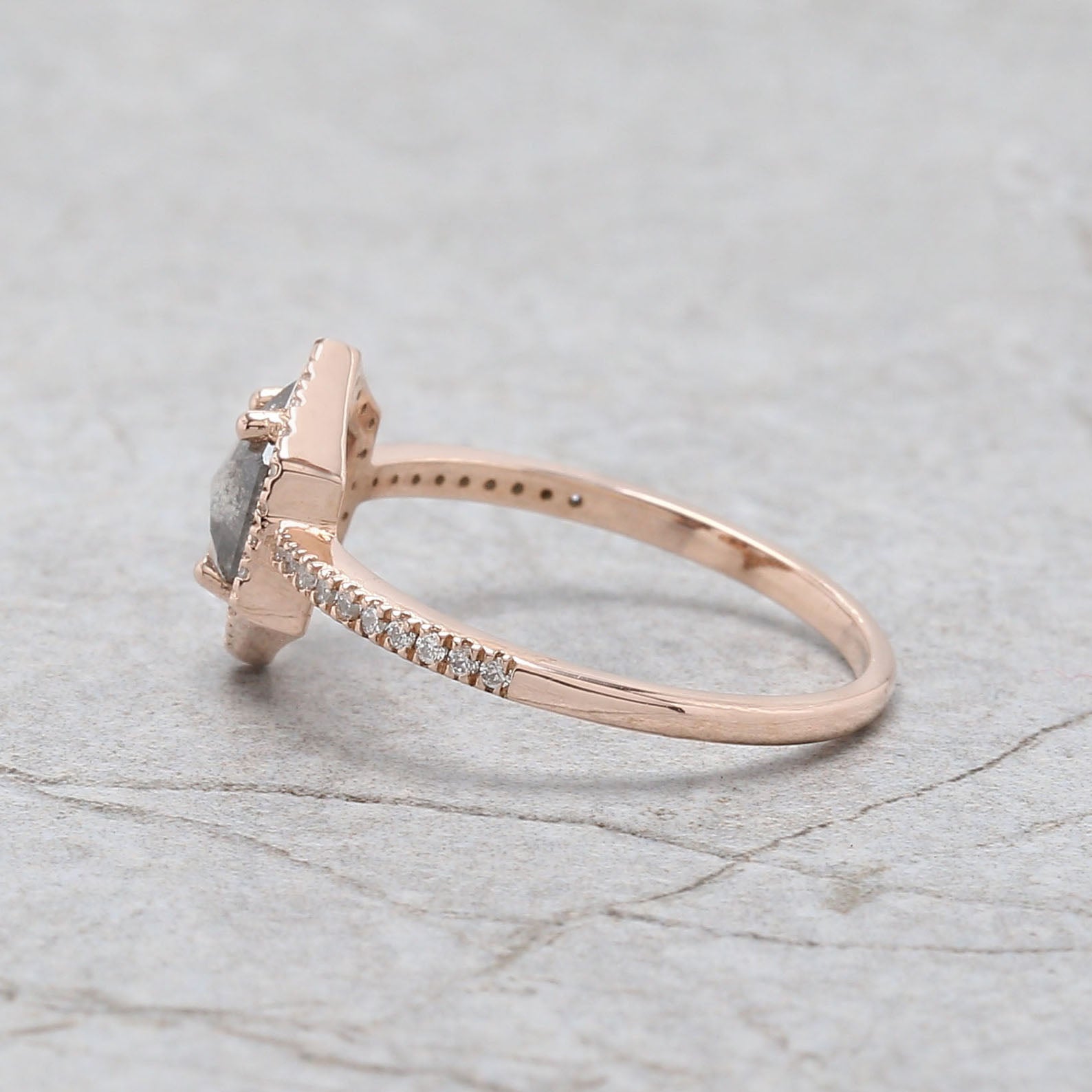 Hexagon Cut Salt And Pepper Diamond Ring 0.45 Ct 7.15 MM Hexagon Diamond Ring 14K Solid Rose Gold Silver Engagement Ring Gift For Her QL3132
