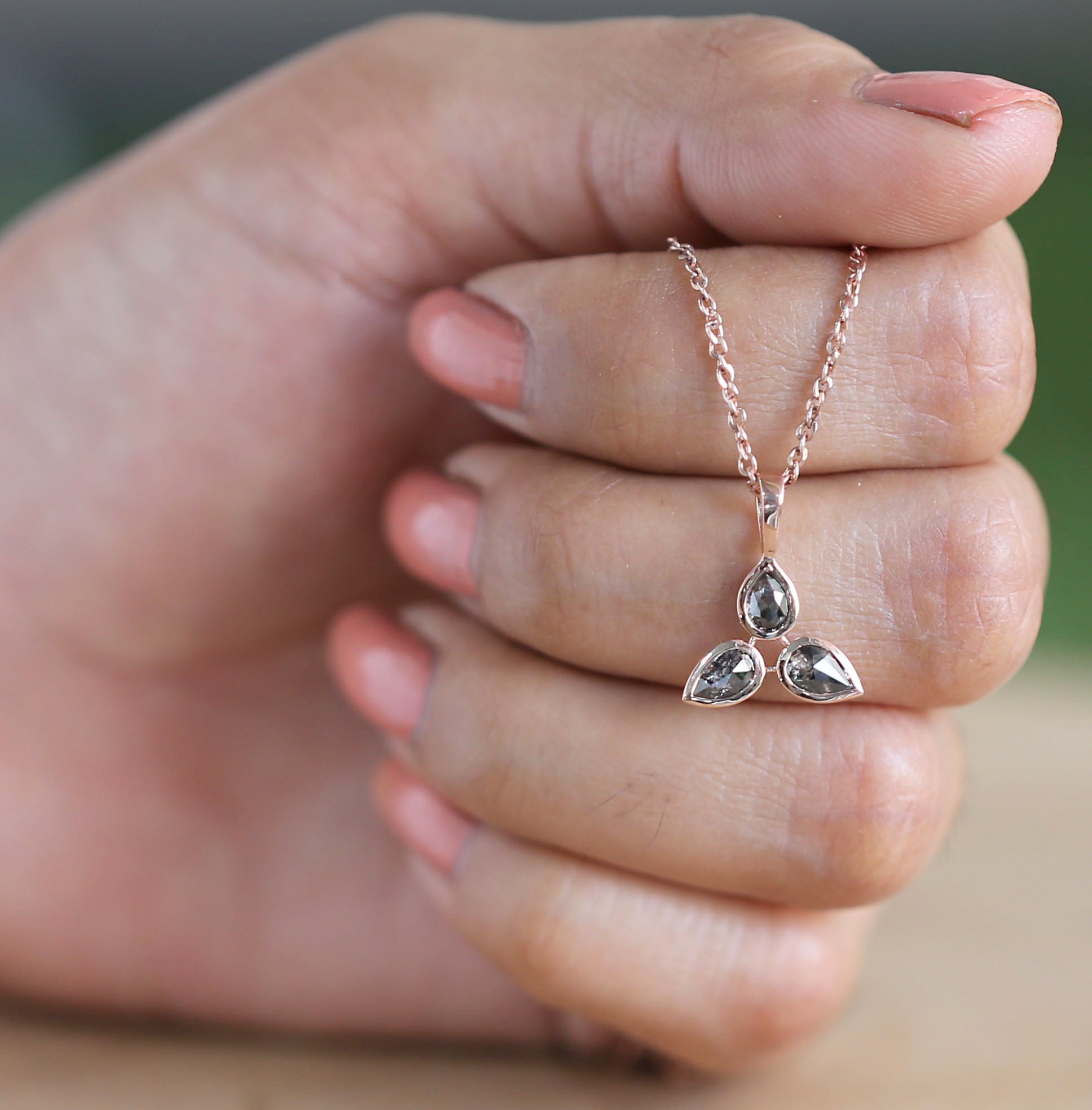 Pear Salt And Pepper Diamond Pendant, Unique Diamond Pendant, Salt And Pepper Diamond Pendant, No Chain Including Only Pendant, KDL1980