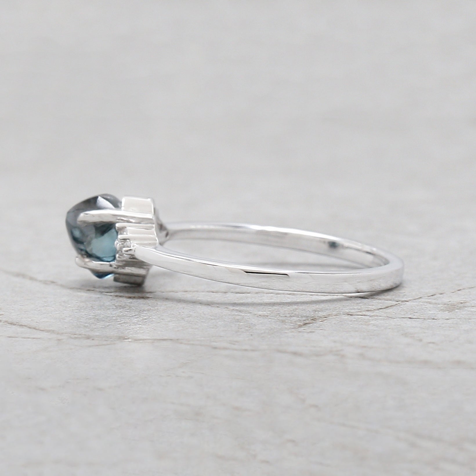 Rough Blue Color Diamond Ring 0.99 Ct 5.83 MM Crystal Rough Diamond Ring 14K Solid White Gold Silver Engagement Ring Gift For Her QL2361