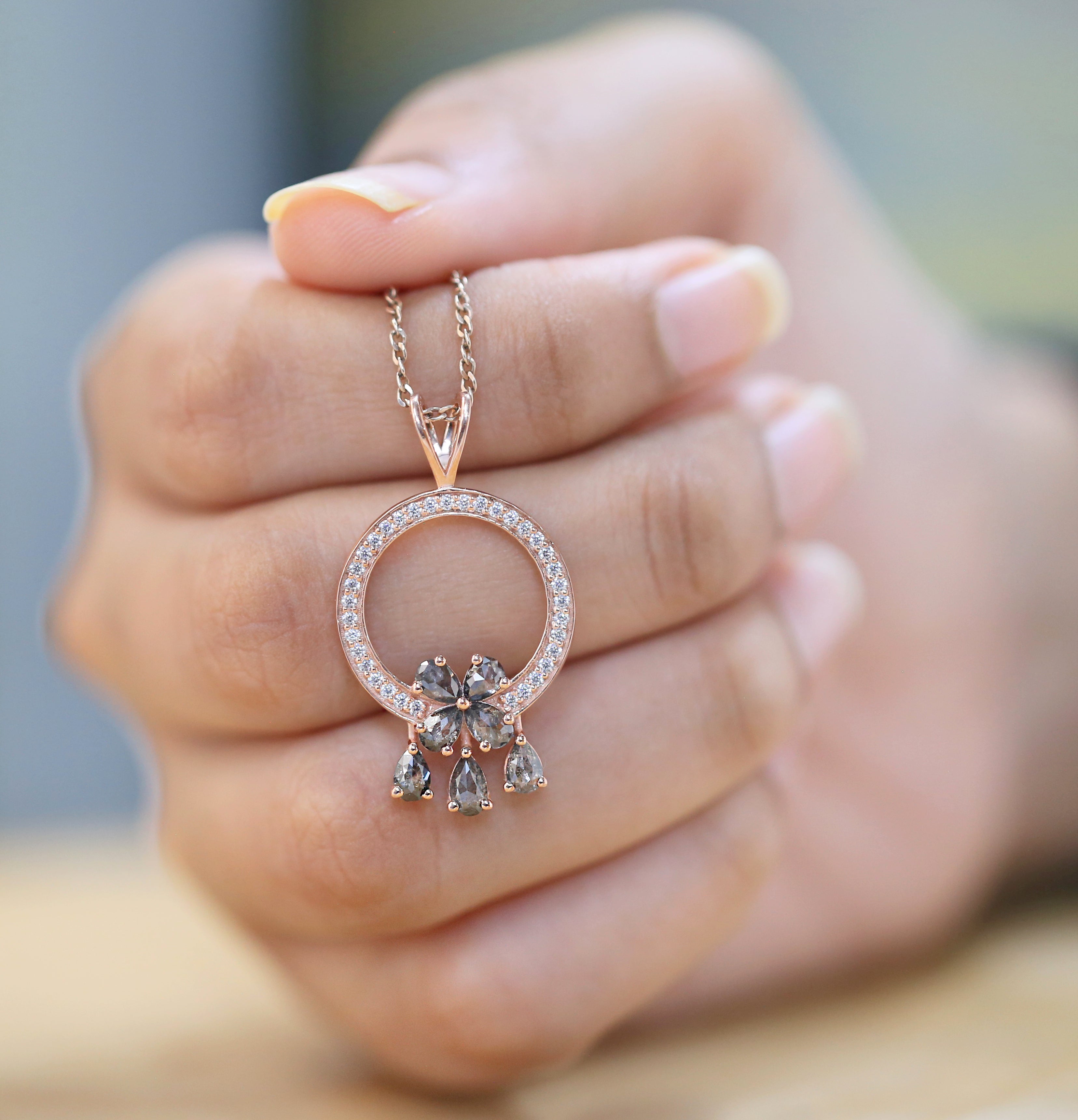Pear Salt And Pepper Diamond Pendant, Unique Diamond Pendant, Pear Pendant, Dangling Diamond Pendant,No Chain Including Only Pendant KDL1279