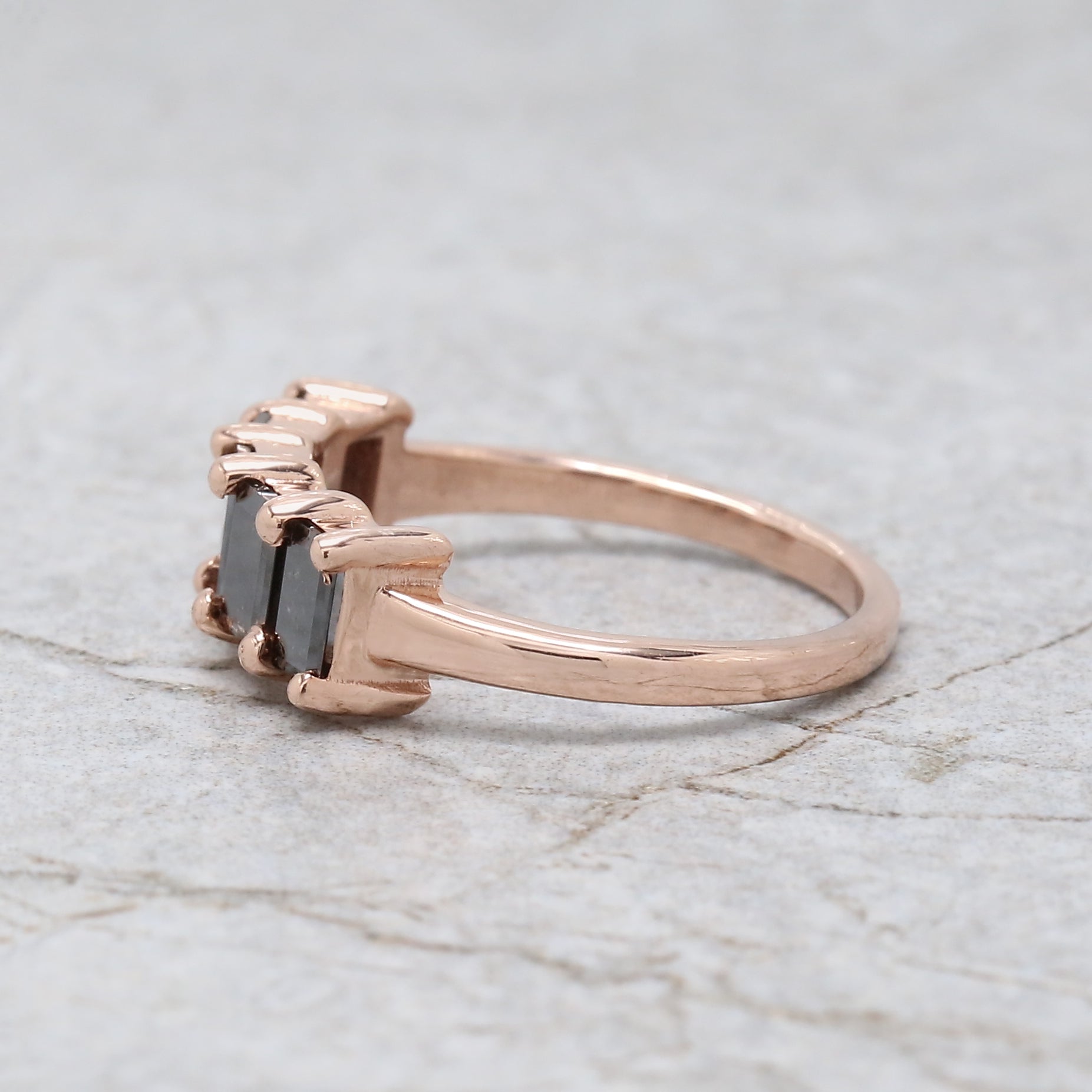 Black Color Baguette Diamond Ring 14K Solid Rose White Yellow Gold Ring Engagement Wedding Gift Ring 1.03 CT KDN1371