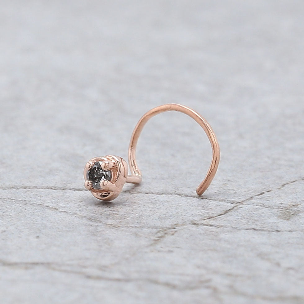 Round Brilliant Cut Salt And Pepper Diamond Nose Rings Engagement Wedding Gift 14KSolid Rose White Yellow Gold Nose Ring 0.03 CT KD1029