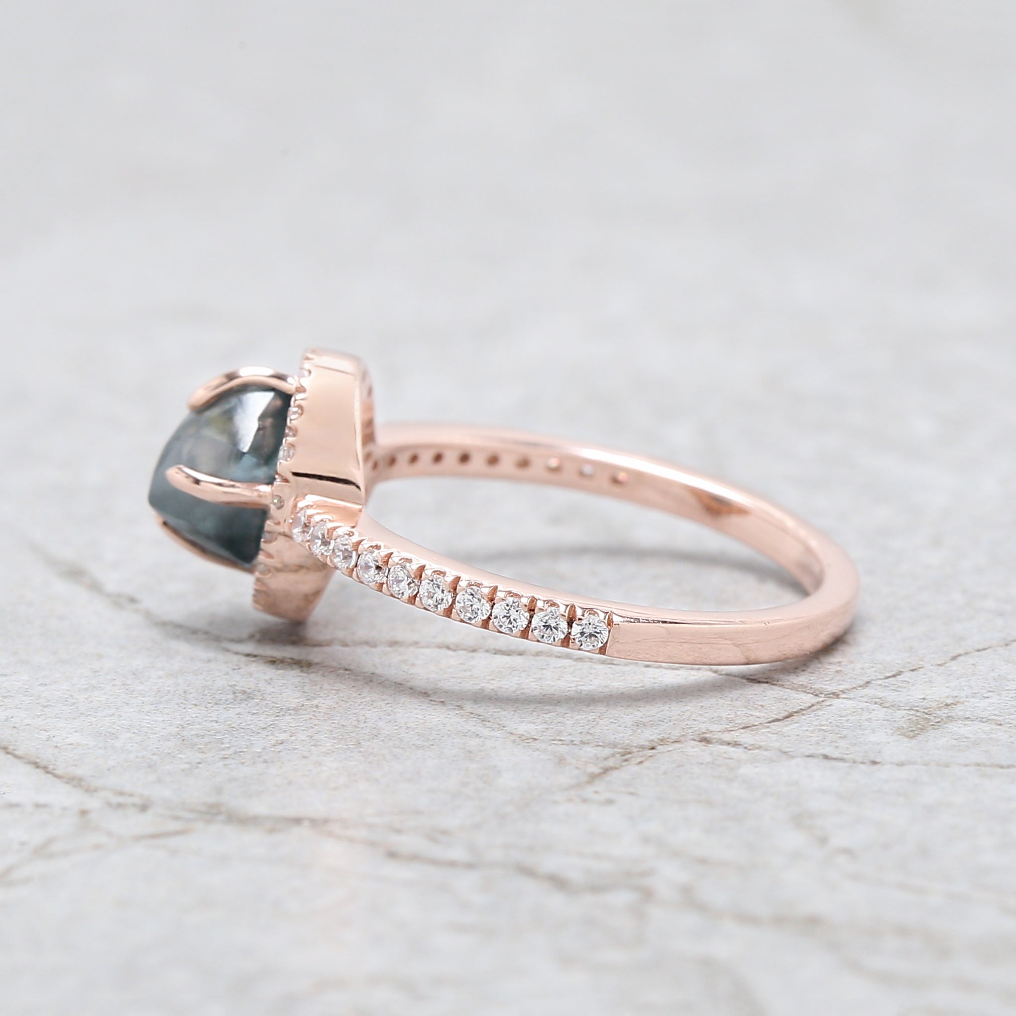 Rough Blue Color Diamond Ring 1.34 Ct 6.23 MM Crystal Rough Diamond Ring 14K Solid Rose Gold Silver Engagement Ring Gift For Her QL2301