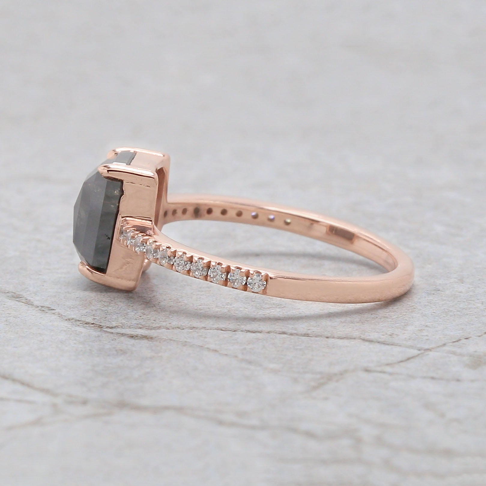 Emerald Cut Black Color Diamond Ring 2.36 Ct 8.08 MM Emerald Diamond Ring 14K Solid Rose Gold Silver Engagement Ring Gift For Her QL7322