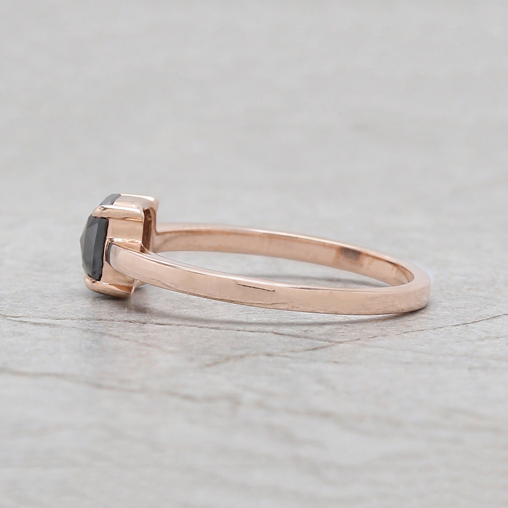 Cushion Shape Black Color Diamond Ring 0.88 Ct 5.99 MM Cushion Diamond Ring 14K Solid Rose Gold Silver Engagement Ring Gift For Her QL3140