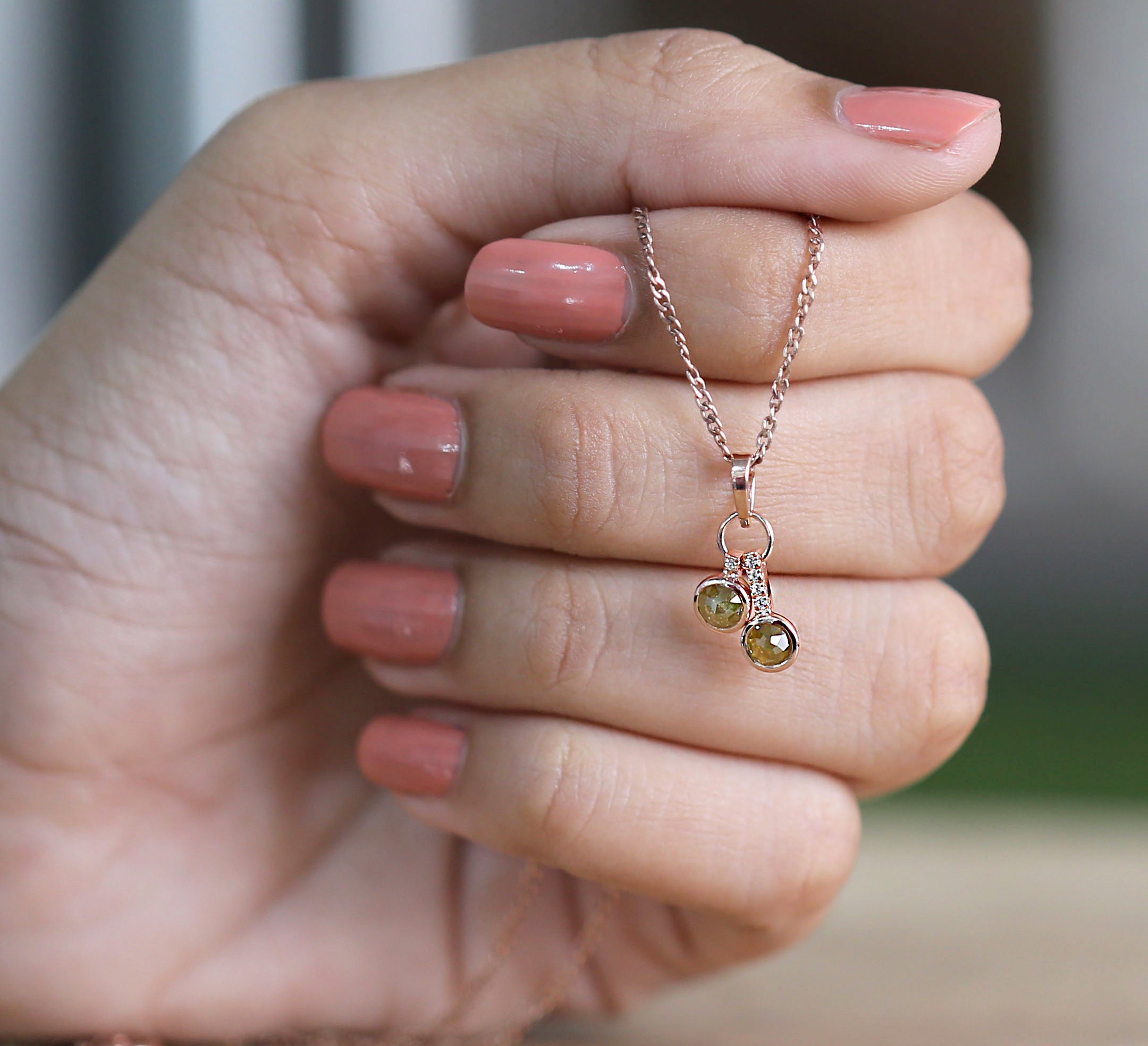 Round Rose Cut Yellow Color Diamond Pendant Engagement Wedding Gift Pendant 14K Solid Rose White Yellow Gold Pendant 0.84 CT KDK1203