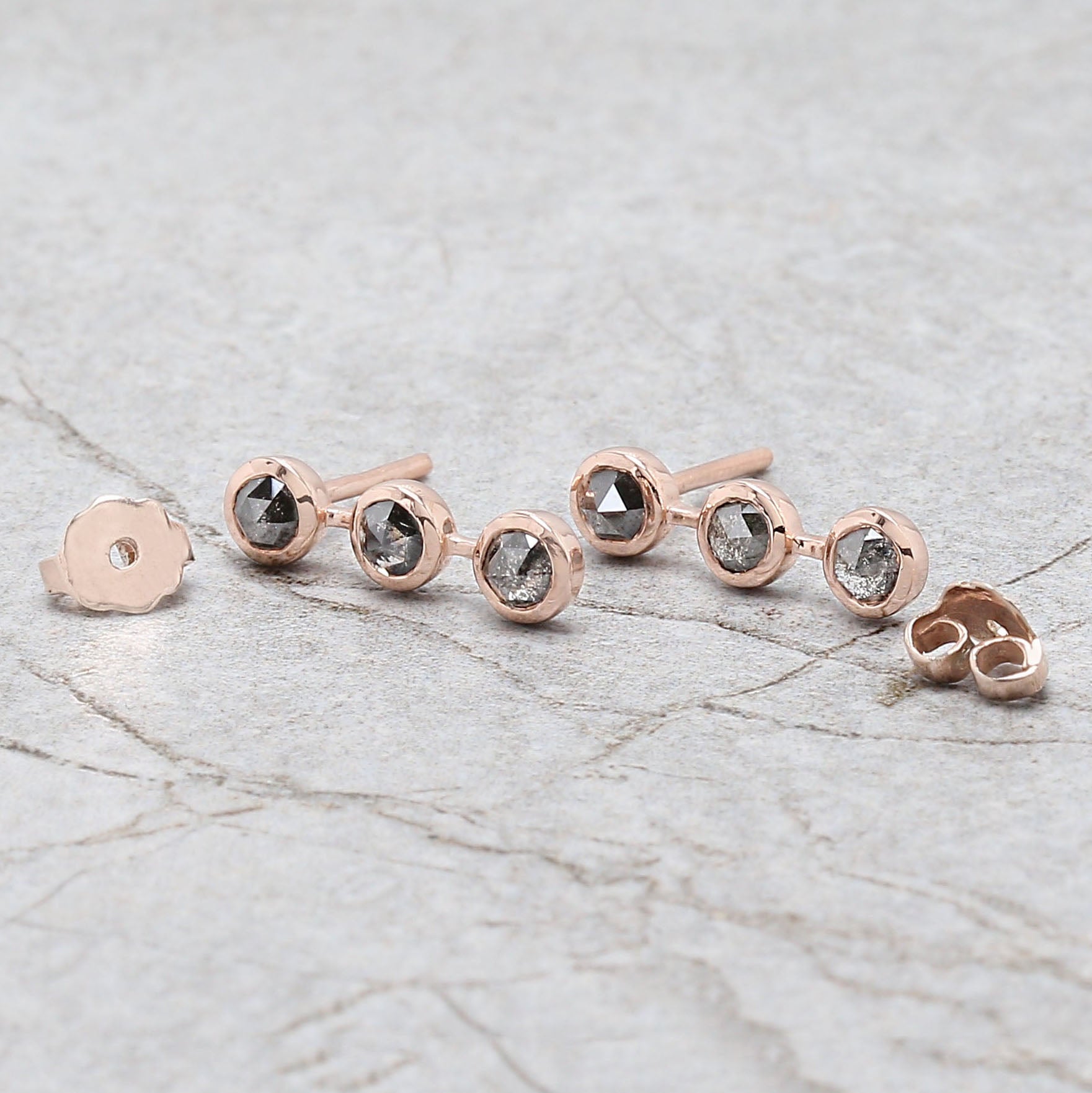 Round Rose Cut Salt and Pepper Diamond Earring Engagement Wedding Gift Earring 14K Solid Rose White Yellow Gold Earring 1.18 CT KD1052