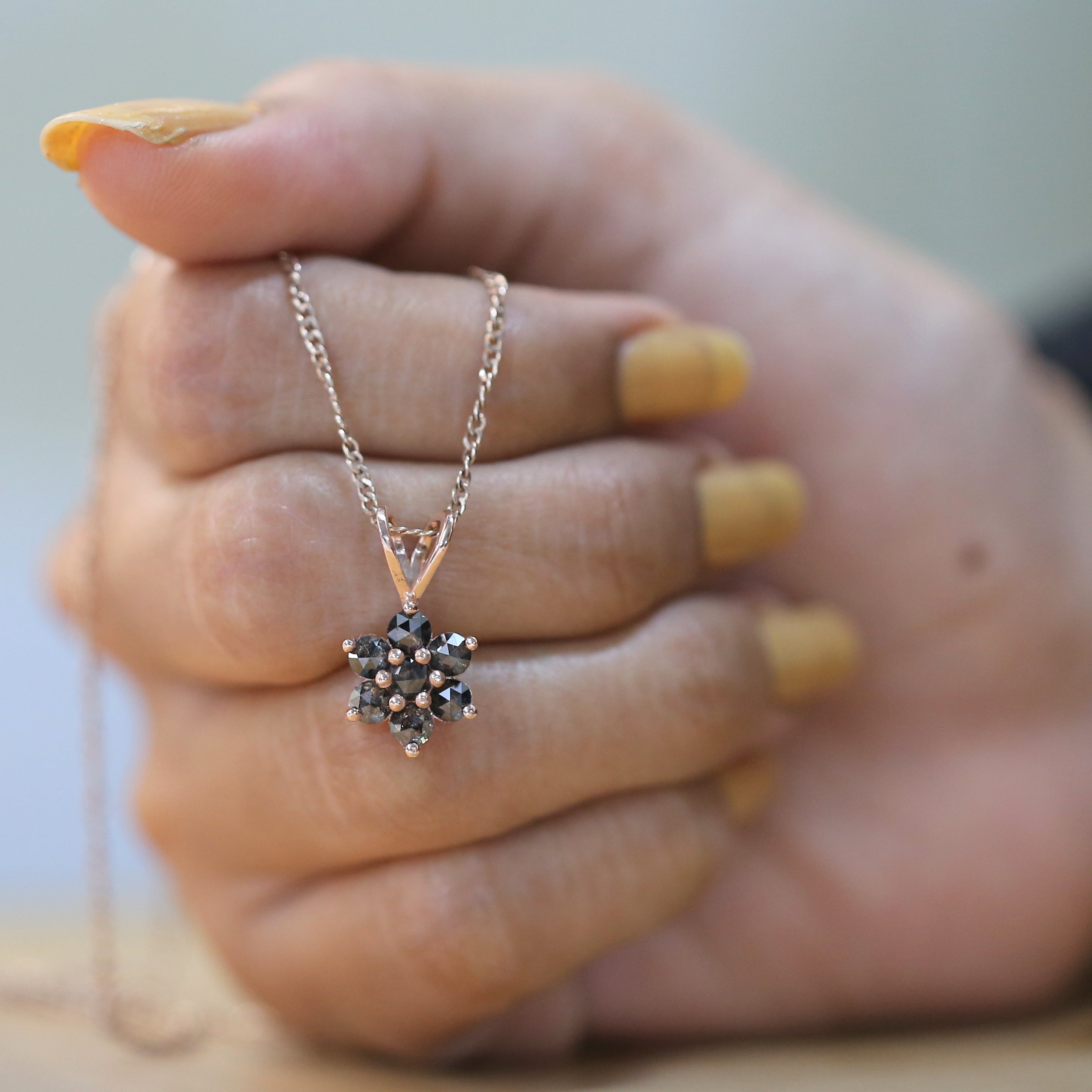 Round Rose Cut Salt And Pepper Diamond Pendant, Unique Diamond Pendant, Dangling Diamond Pendant, No Chain Including Only Pendant KDL6226