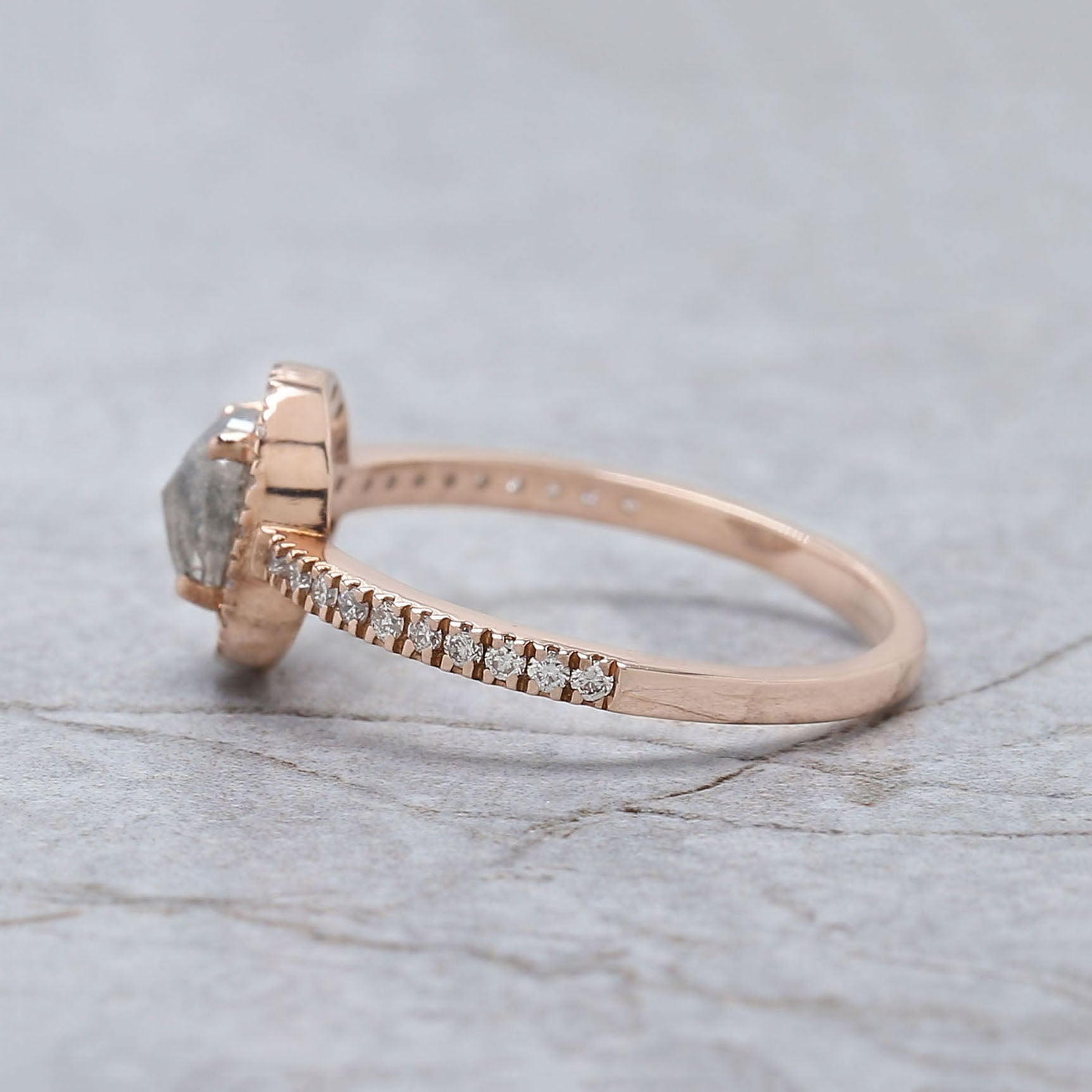 Oval Cut Salt And Pepper Diamond Ring 0.86 Ct 5.90 MM Oval Diamond Ring 14K Solid Rose Gold Silver Oval Engagement Ring Gift For Her QL3027