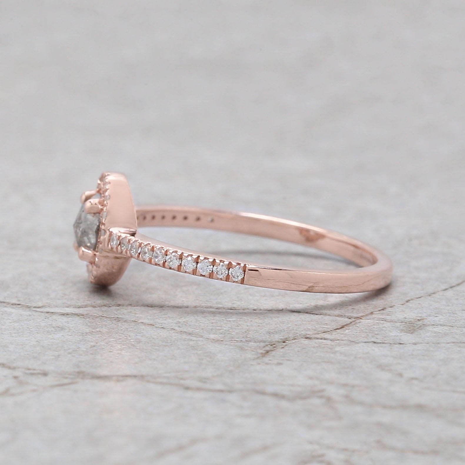 Round Rose Cut Salt And Pepper Diamond Ring 0.35 Ct 4.65 MM Round Diamond Ring 14K Rose Gold Silver Engagement Ring Gift For Her QL3141