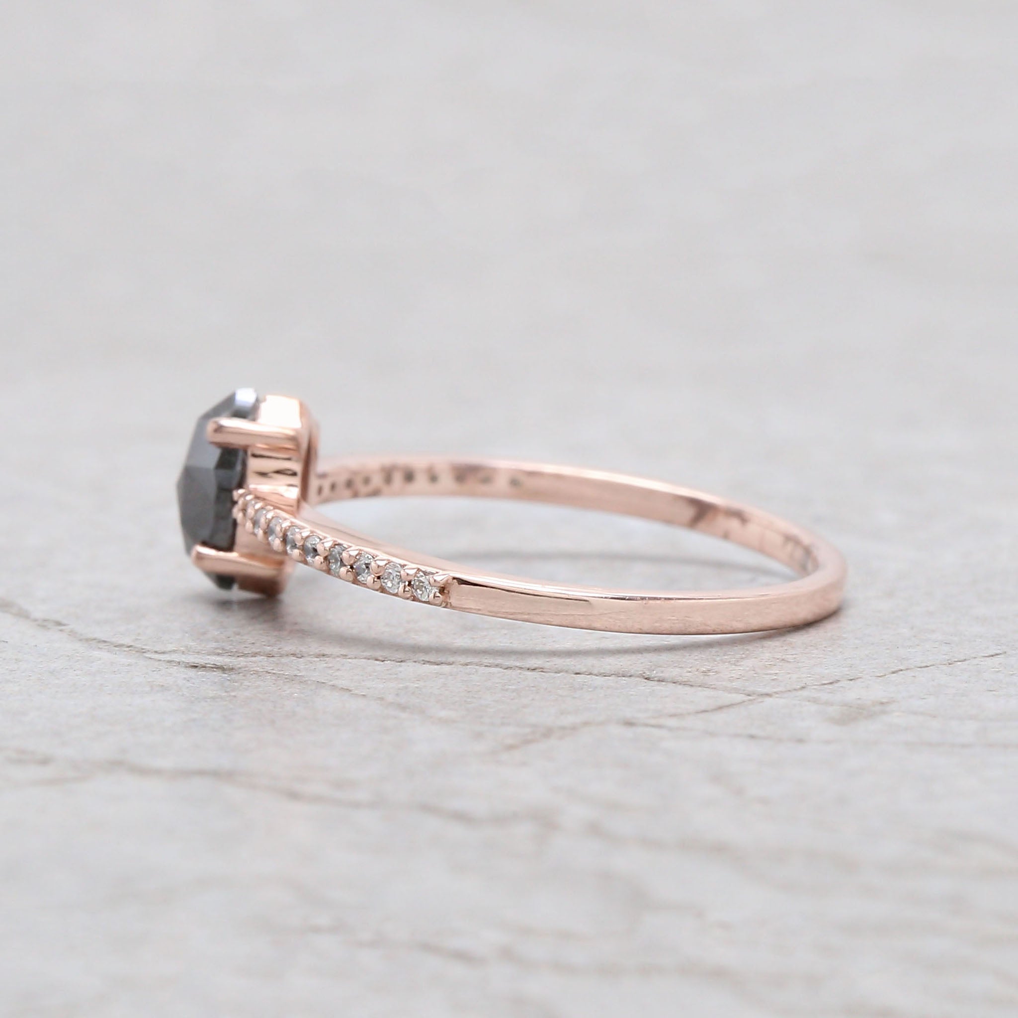 Marquise Salt And Pepper Diamond Ring 0.61 Ct 6.95 MM Marquise Diamond Ring 14K Solid Rose Gold Silver Engagement Ring Gift For Her QL3137