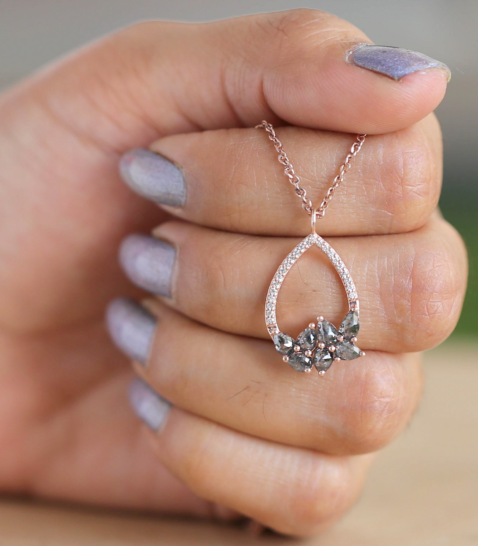 Pear Salt And Pepper Diamond Pendant, Unique Diamond Pendant, Salt And Pepper Diamond Pendant, No Chain Including Only Pendant, KDL1280