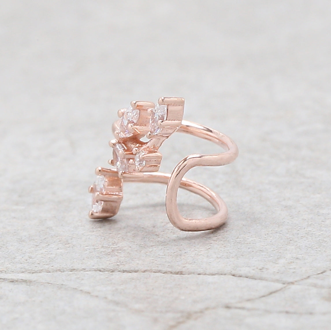 Marquise Round Shape White Color Diamond 14K Solid Rose White Yellow Gold Ear Cuff Ring Engagement Wedding Gift Ear Cuff KD1079