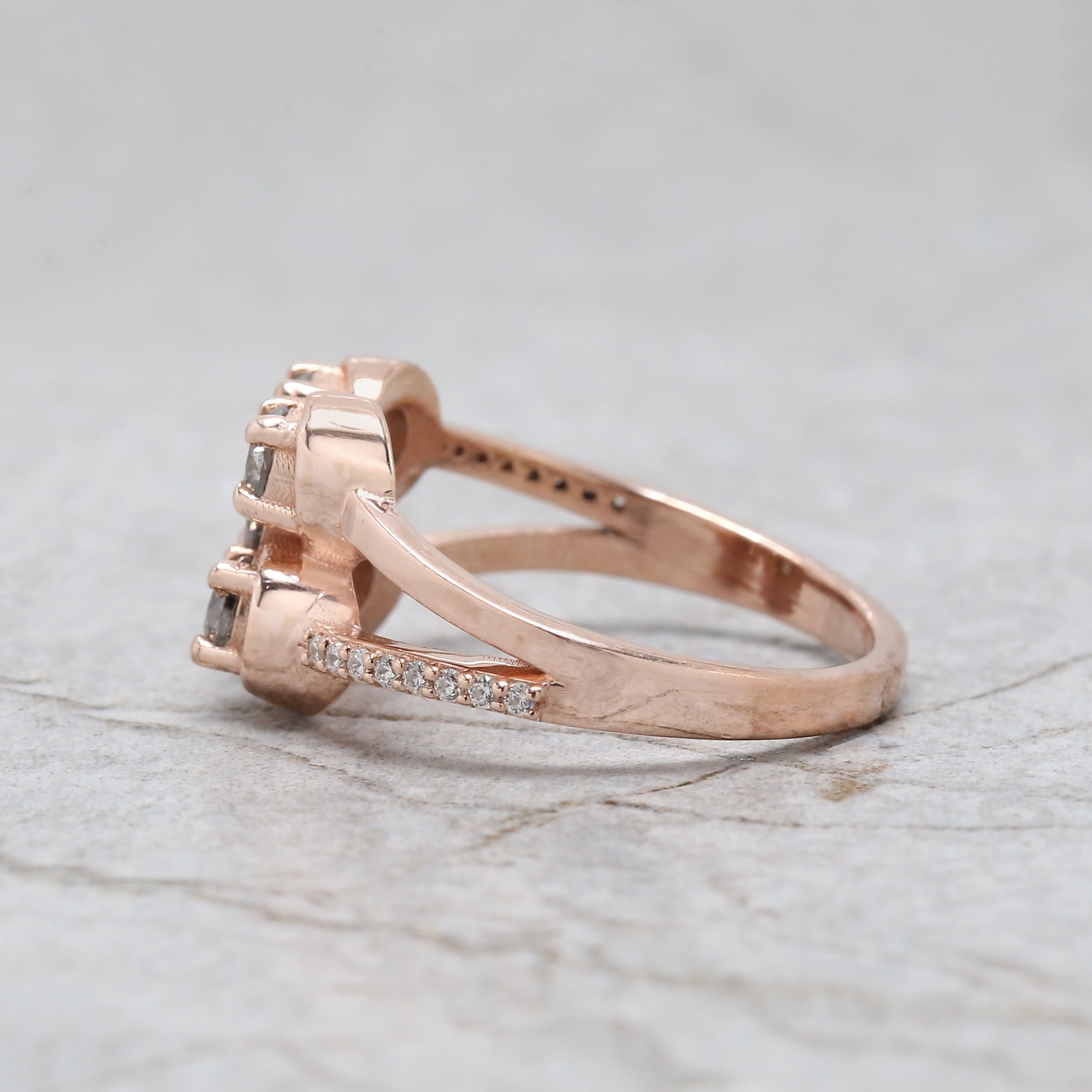 Round Shape Salt And Pepper Diamond Ring 0.73 Ct 3.30 MM Round Diamond Ring 14K Solid Rose Gold Silver Engagement Ring Gift For Her QL1392