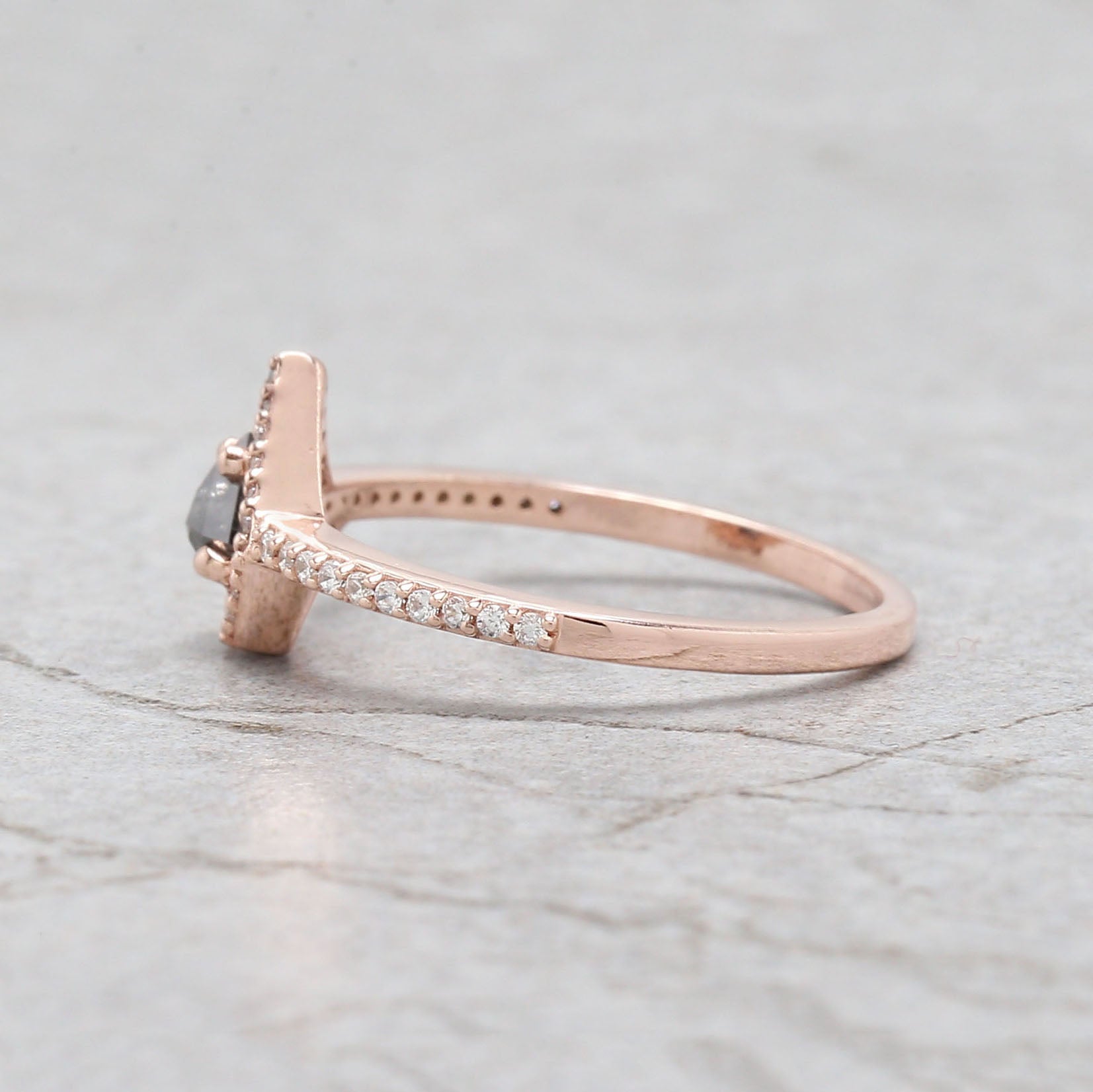 Shield Salt And Pepper Diamond Ring 0.32 Ct 4.60 MM Shield Shape Diamond Ring 14K Solid Rose Gold Silver Engagement Ring Gift For Her QN2532