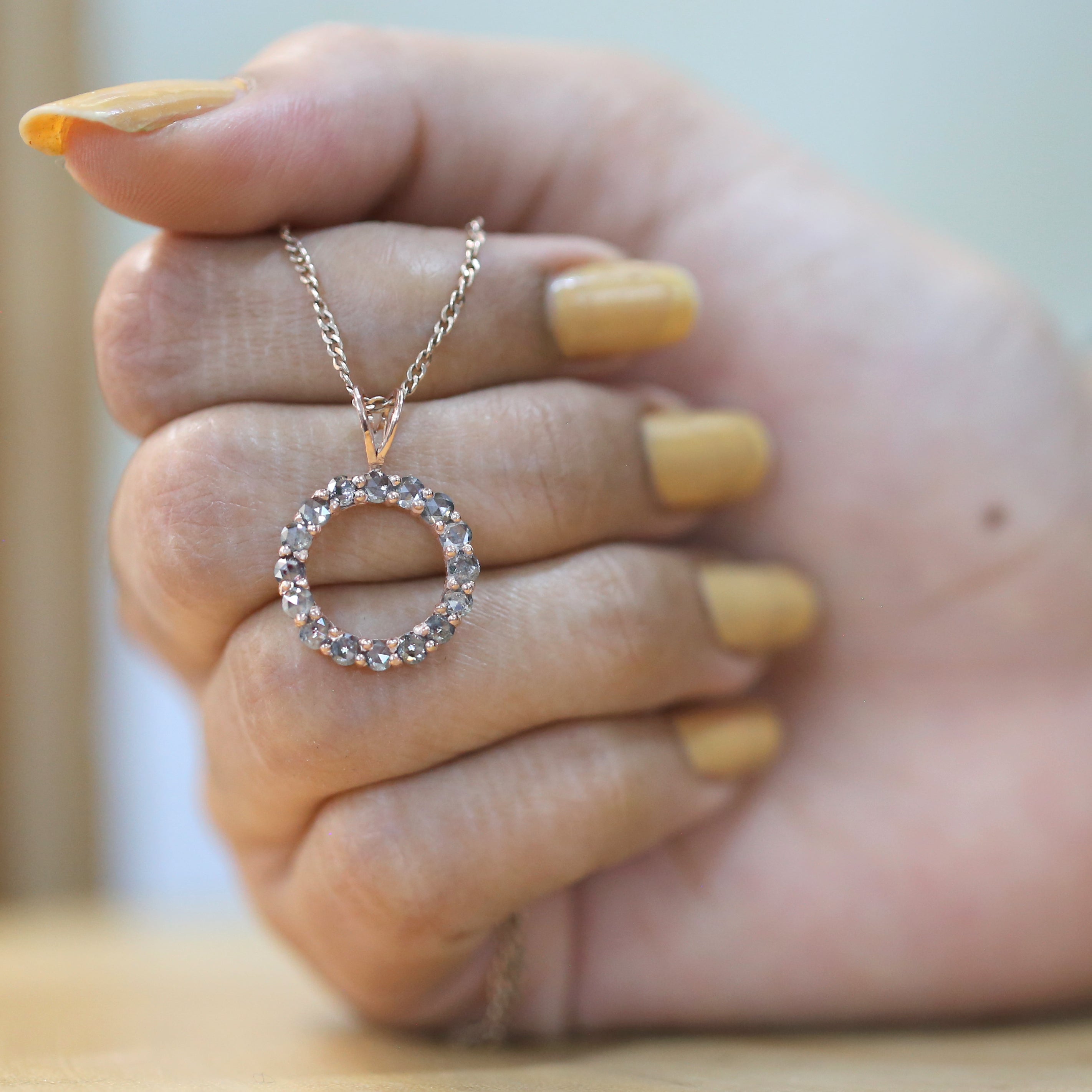 Salt And Pepper Round Rose Cut Diamond Pendant 14K Solid Rose White Yellow Gold Pendant Engagement Wedding Gift Pendant 0.96 CT KDL1553