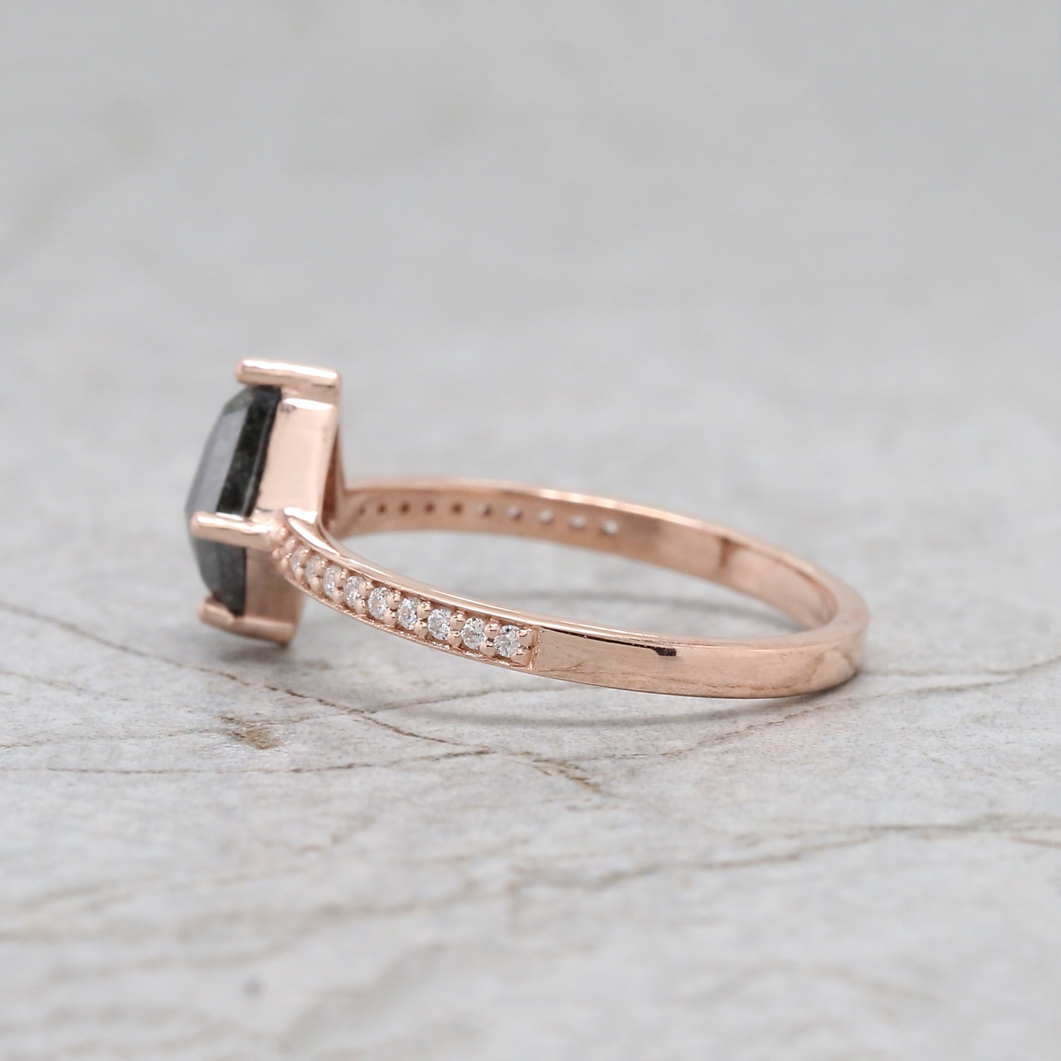 Kite Cut Salt And Pepper Diamond Ring 0.77 Ct 8.15 MM Kite Diamond Ring 14K Solid Rose Gold Silver Kite Engagement Ring Gift For Her QN2521