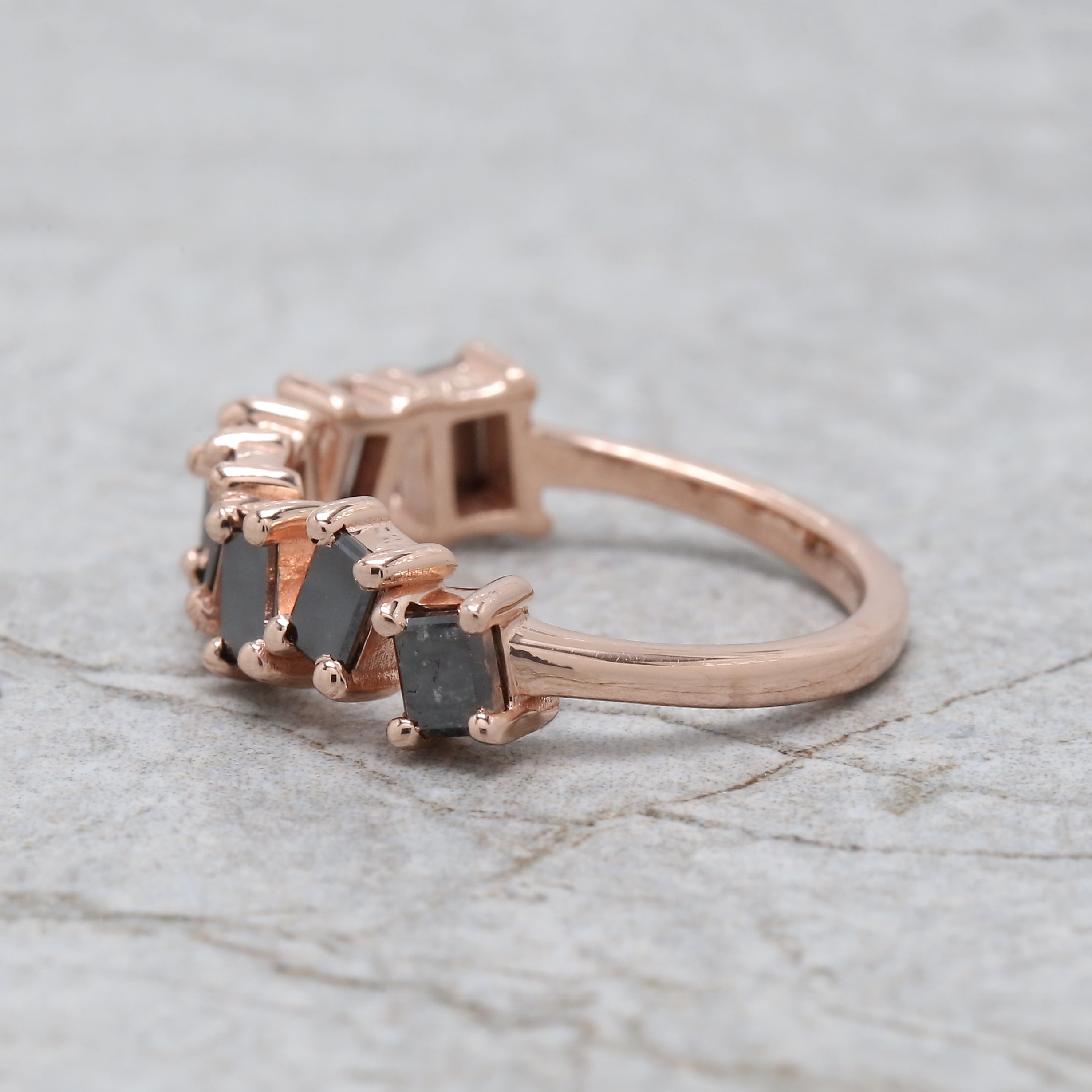 Baguette Black Color Diamond Ring 1.27 Ct 4.40 MM Baguette Cut Diamond Ring 14K Solid Rose Gold Silver Engagement Ring Gift For Her QN1358