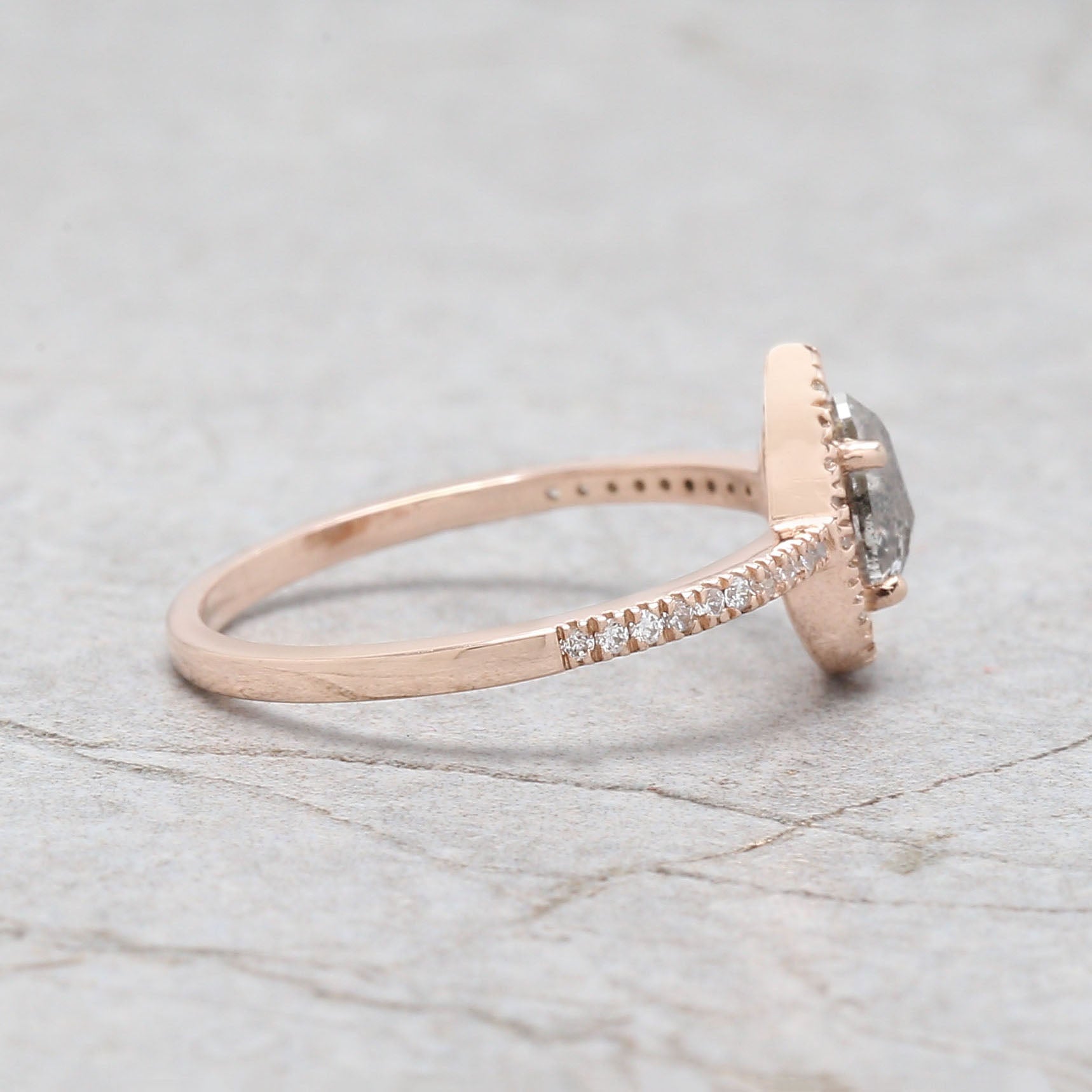 Pear Cut Salt And Pepper Diamond Ring 0.45 Ct 6.55 MM Pear Shape Diamond Ring 14K Solid Rose Gold Silver Engagement Ring Gift For Her QL3133