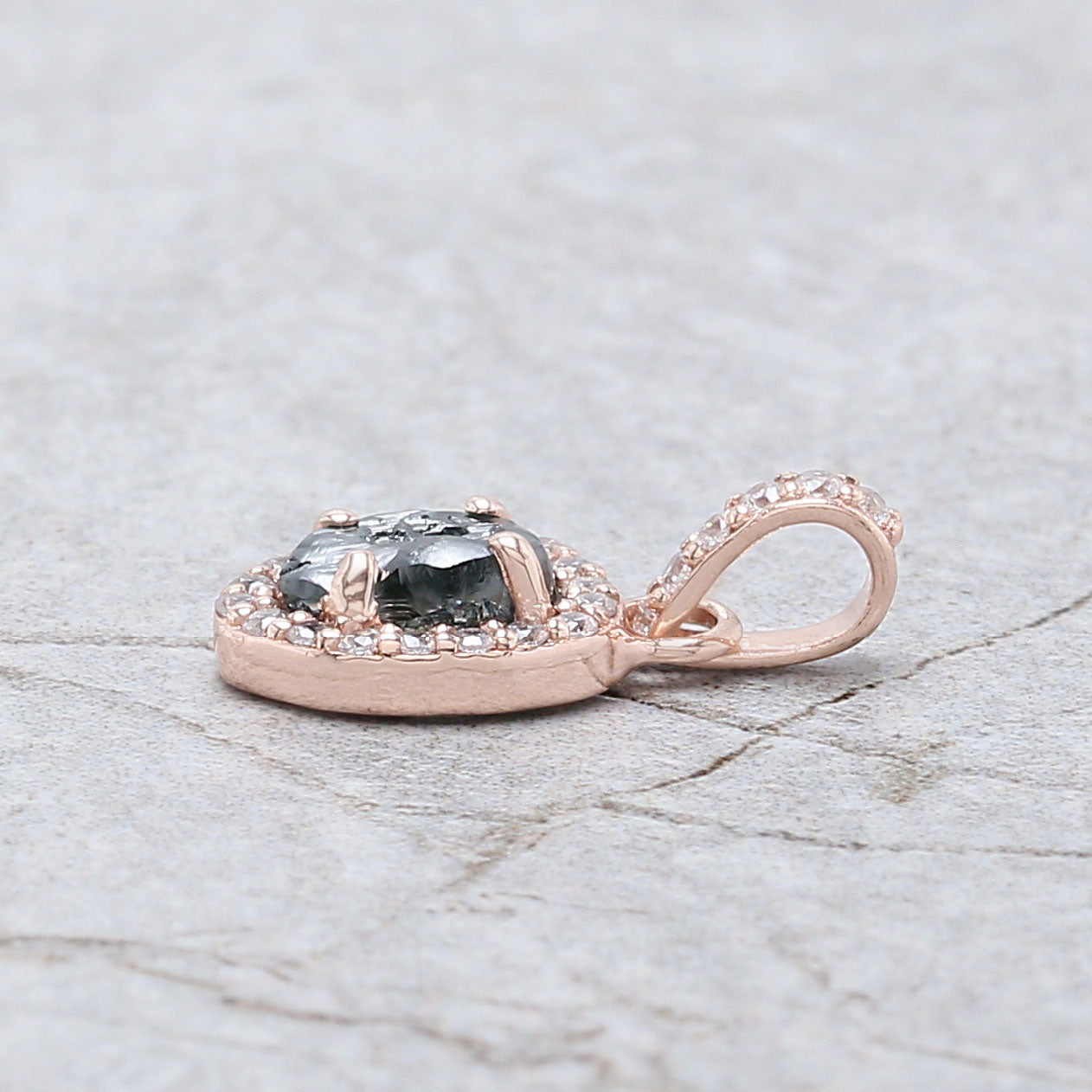 Rough Blue Color Diamond Pendant 1.04 Ct 6.61 MM Uncut Diamond Pendant 14K Solid Rose Gold Silver Engagement Pendant Gift For Her QL2256