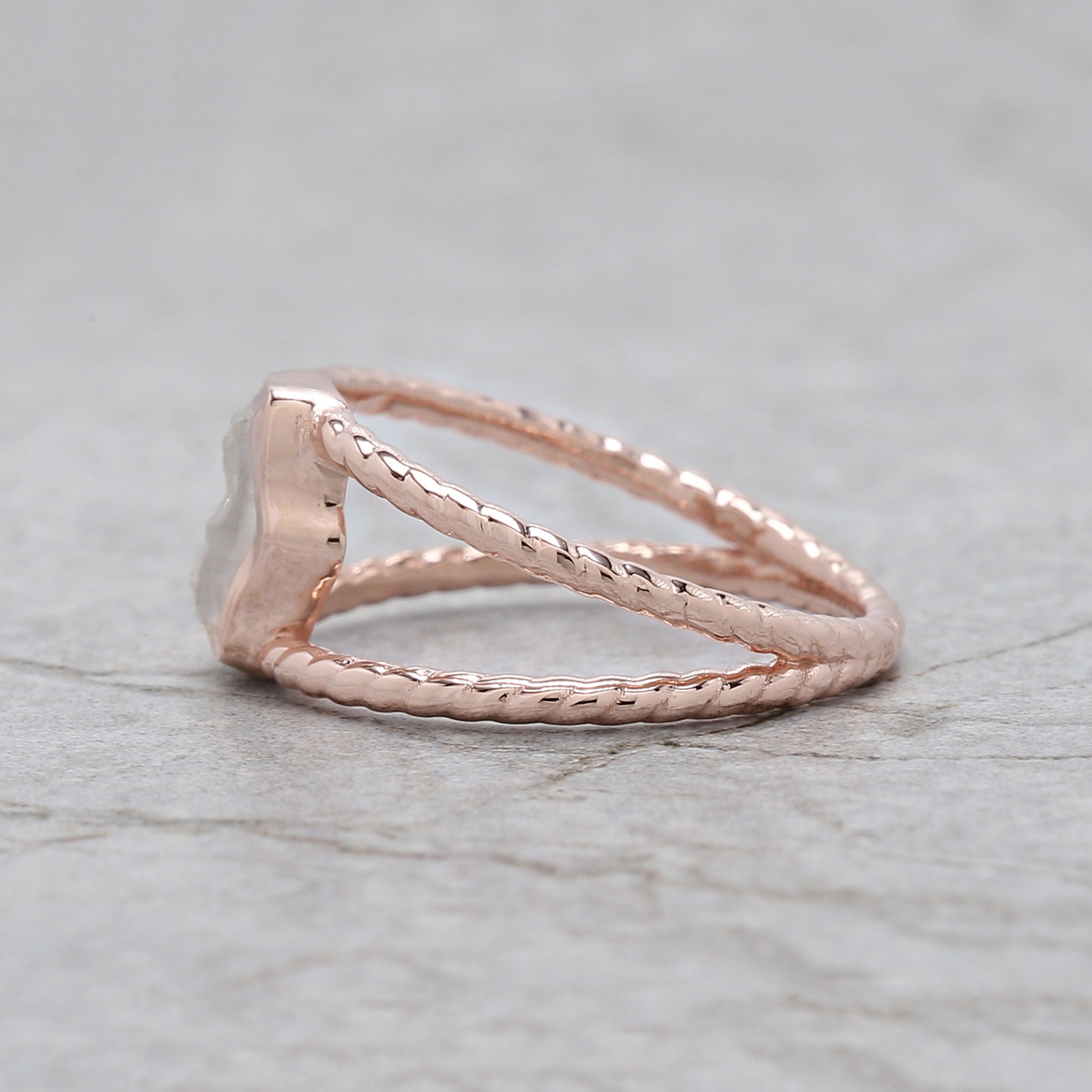 Rough White-F Color Diamond Ring 0.79 Ct 7.85 MM Crystal Rough Diamond Ring 14K Solid Rose Gold Silver Engagement Ring Gift For Her QN503