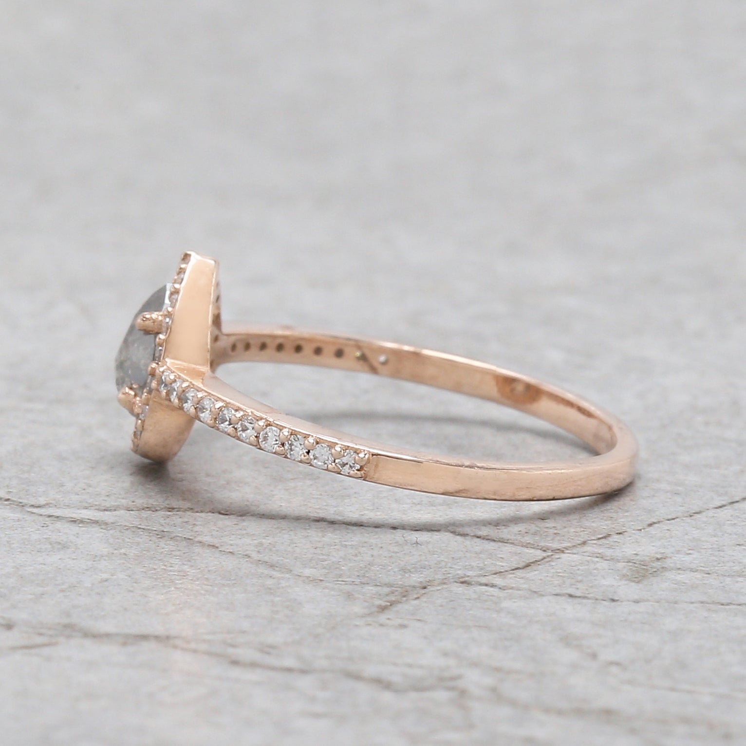 Pear Cut Salt And Pepper Diamond Ring 0.47 Ct 5.65 MM Pear Shape Diamond Ring 14K Solid Rose Gold Silver Engagement Ring Gift For Her QL3135